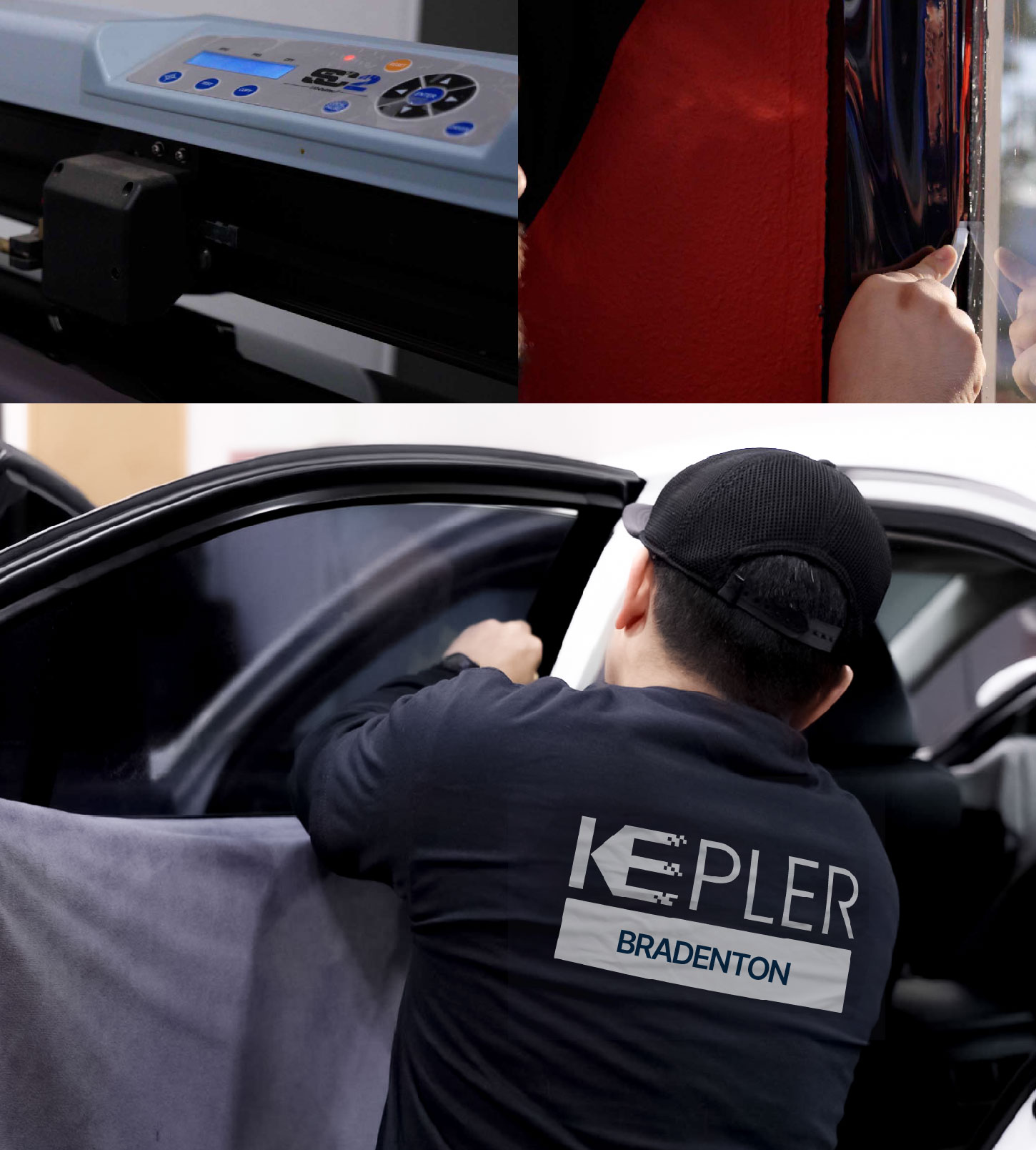 Automotive Window Tinting Expert Applying Film in Bradenton, Florida