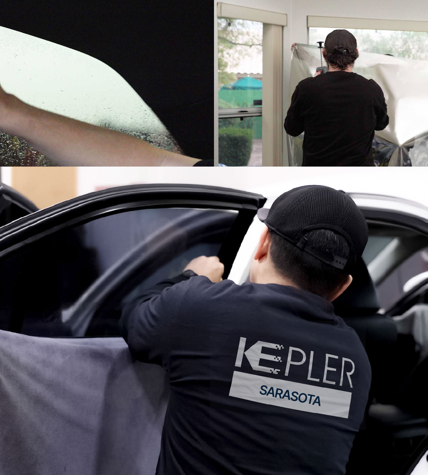 Automotive Window Tinting Expert Applying Film in Sarasota, Florida