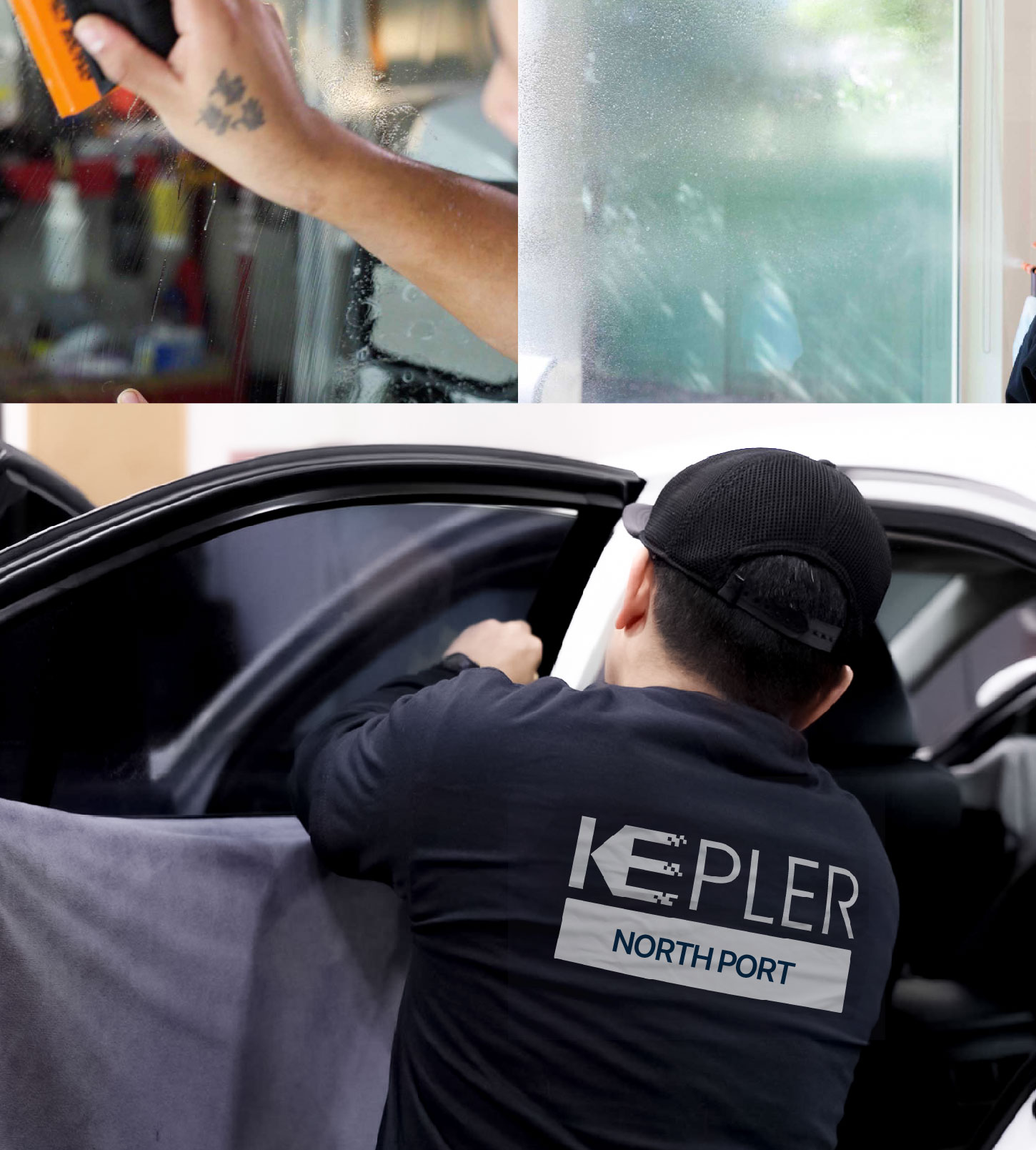 Automotive Window Tinting Expert Applying Film in North Port, Florida