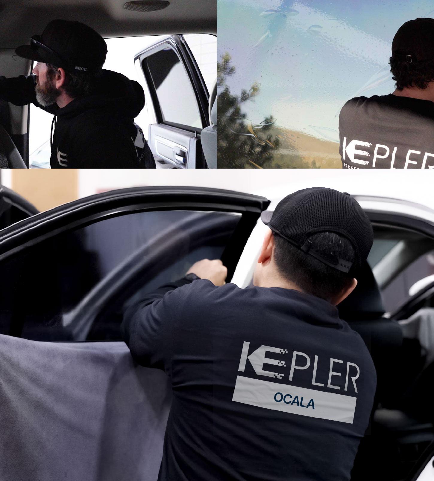 Automotive Window Tinting Expert Applying Film in Ocala, Florida
