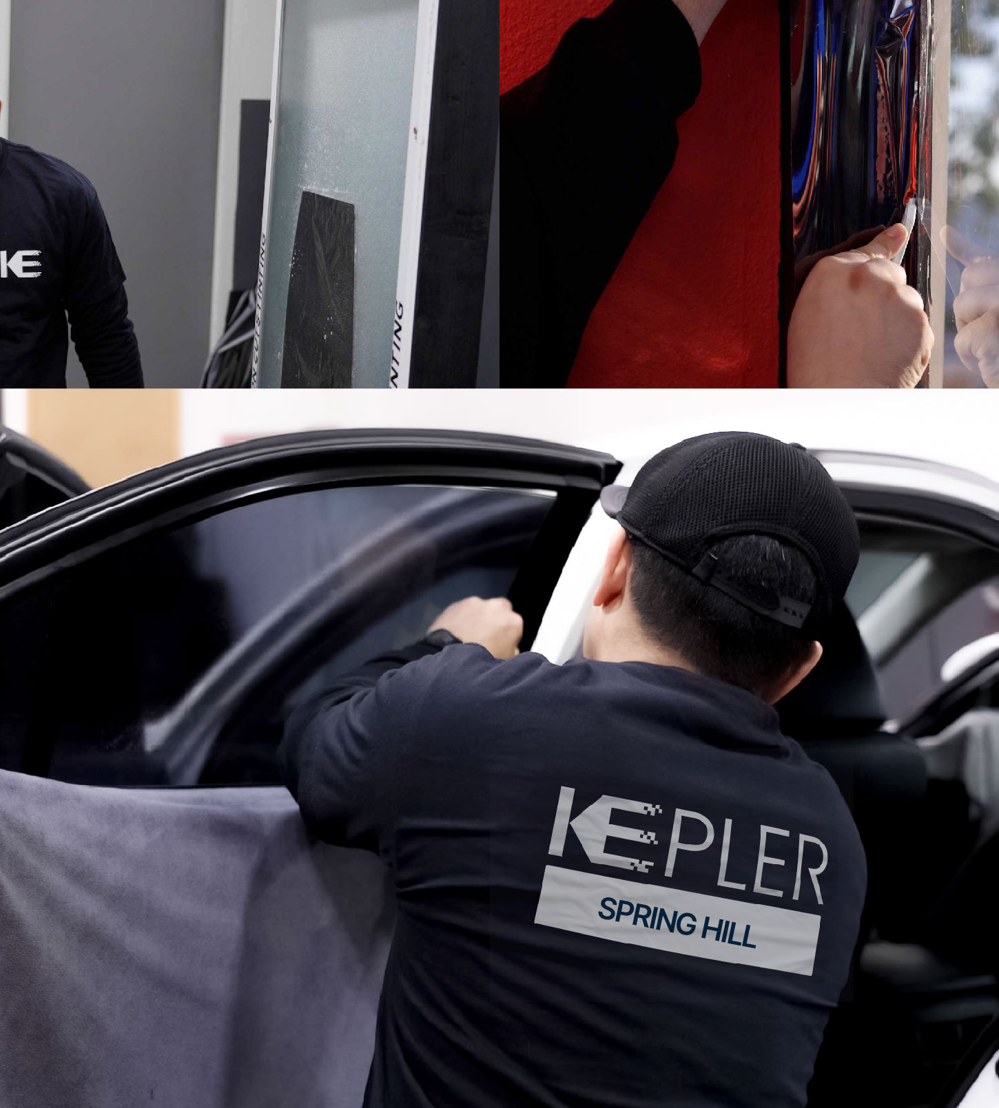 Automotive Window Tinting Expert Applying Film in Spring Hill, Florida