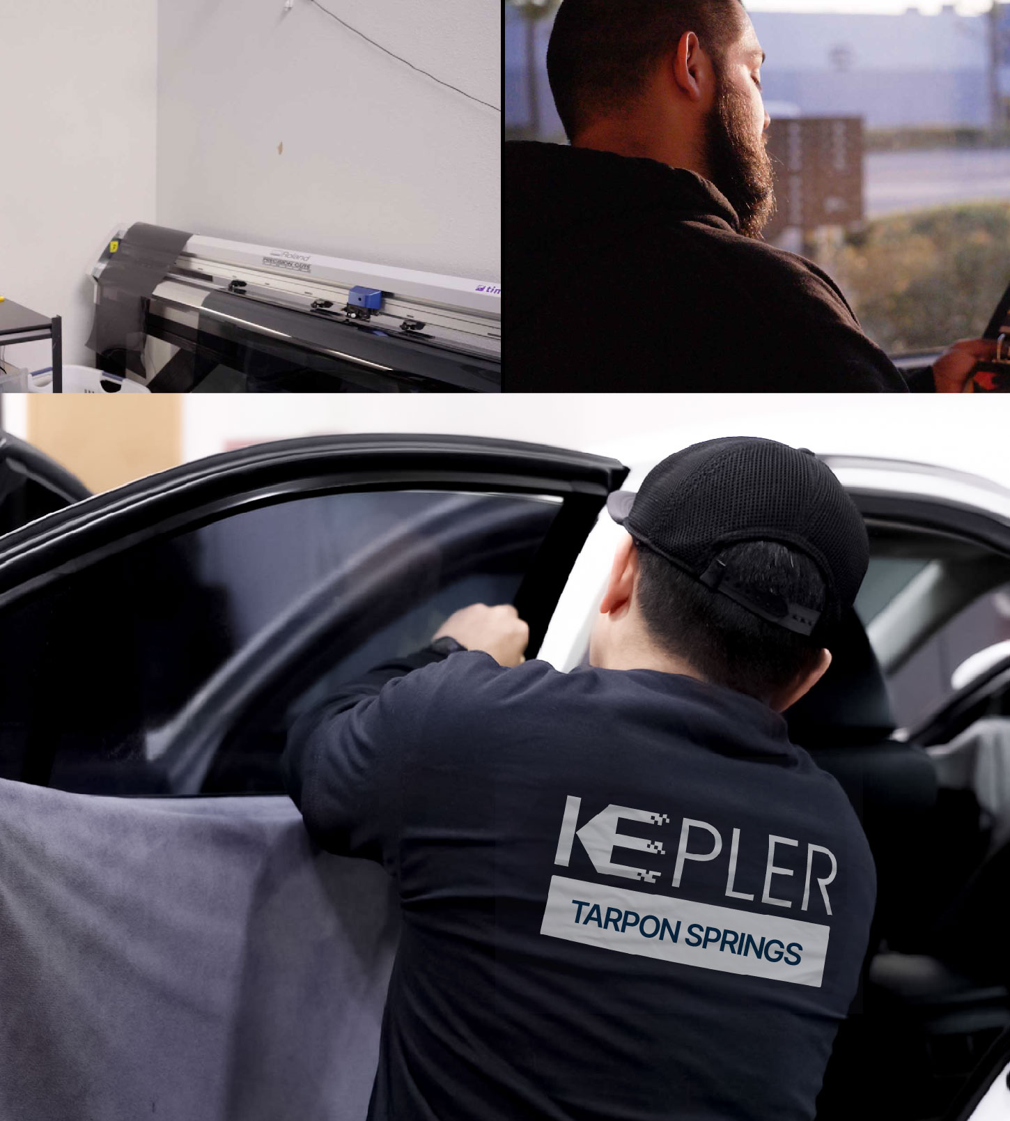 Automotive Window Tinting Expert Applying Film in Tarpon Springs, Florida