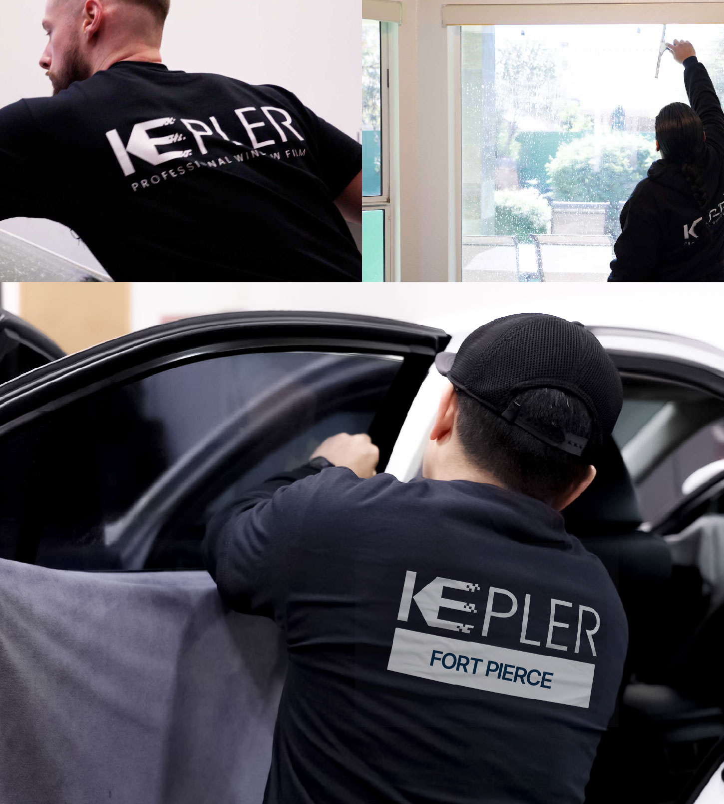 Automotive Window Tinting Expert Applying Film in Fort Pierce, Florida