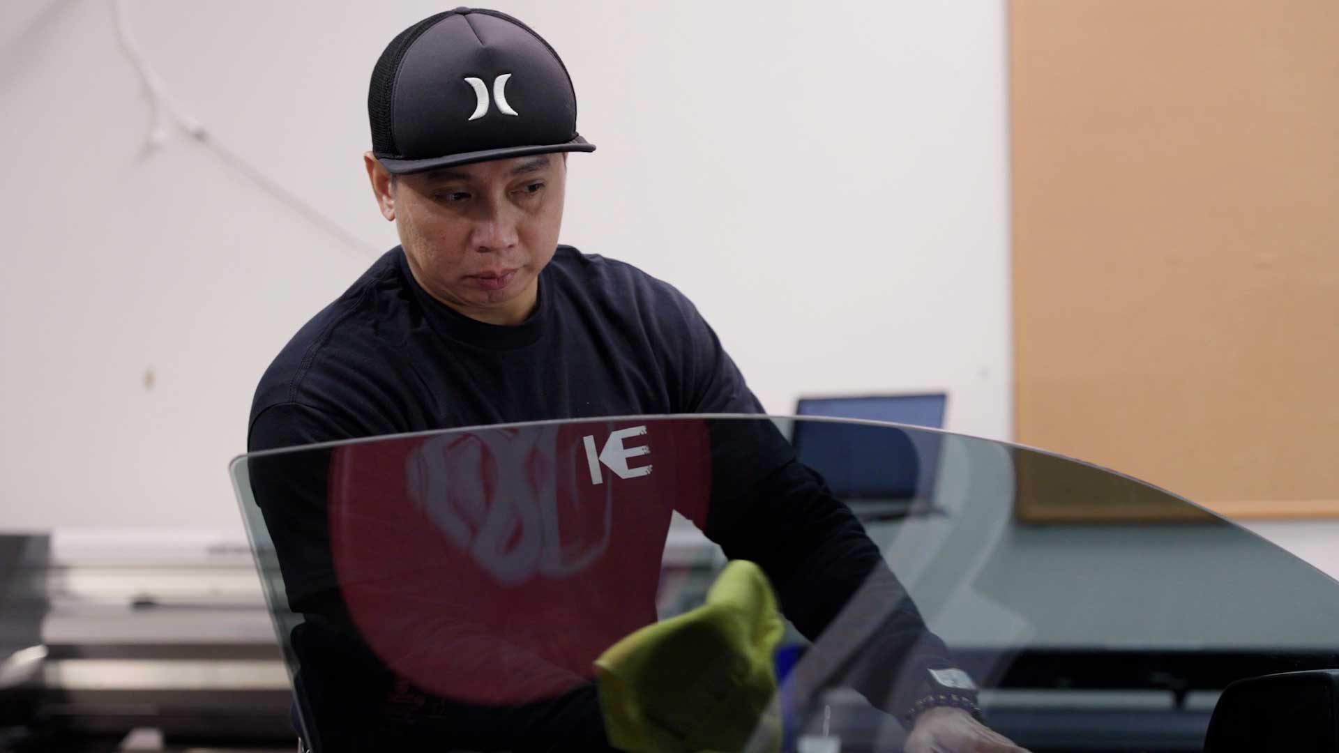 Skilled Vehicle Glass Tinting being cleaned after tinting in Alabaster