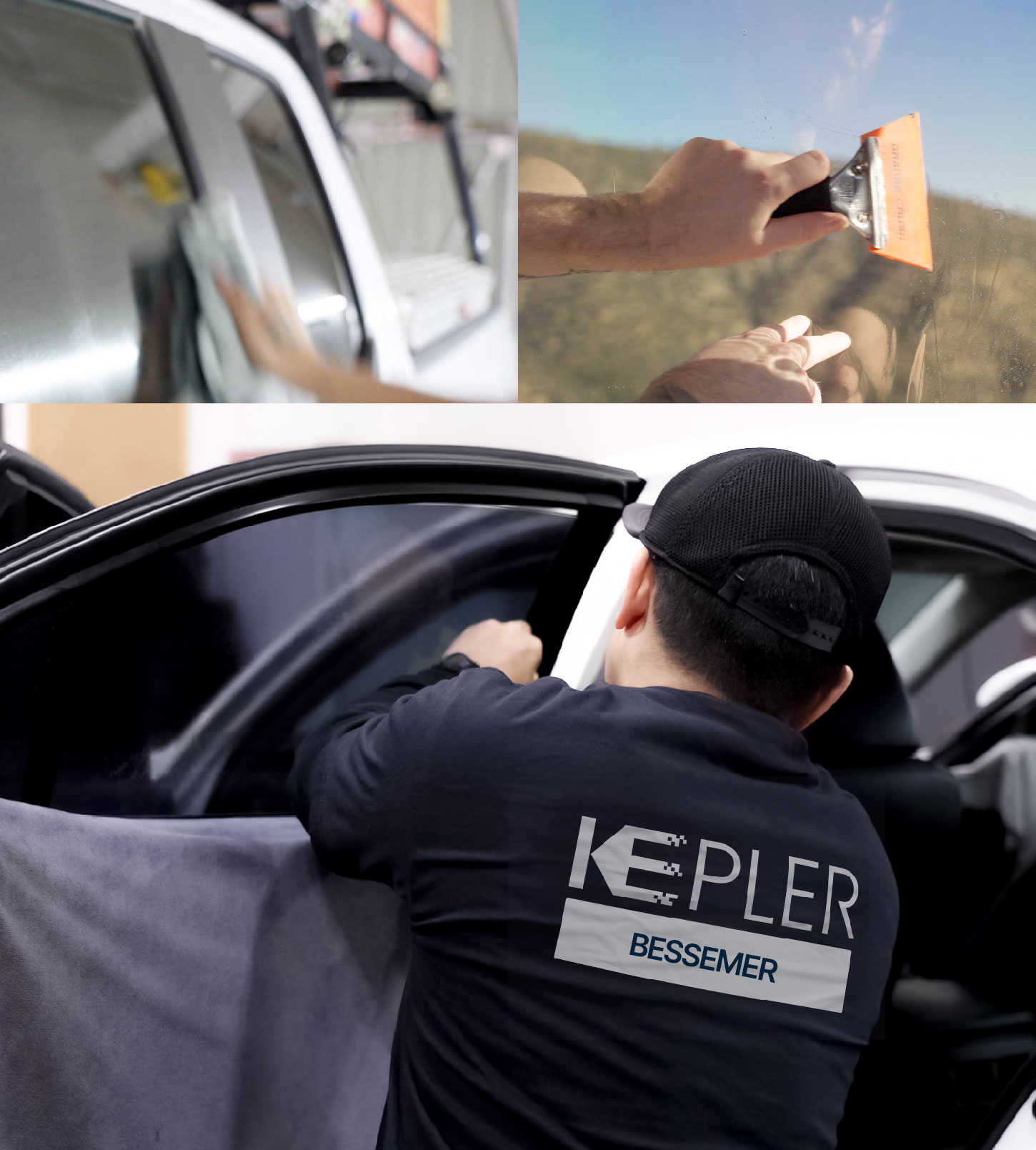 Automotive Window Tinting Expert Applying Film in Bessemer, Alabama