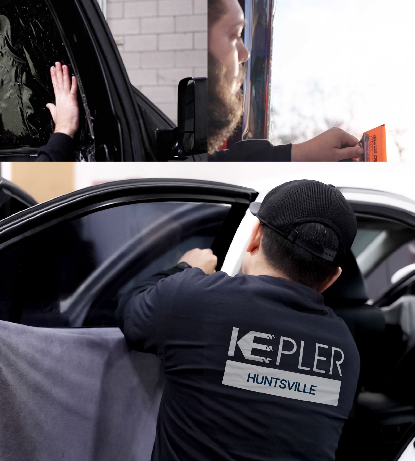 Automotive Window Tinting Expert Applying Film in Huntsville, Alabama