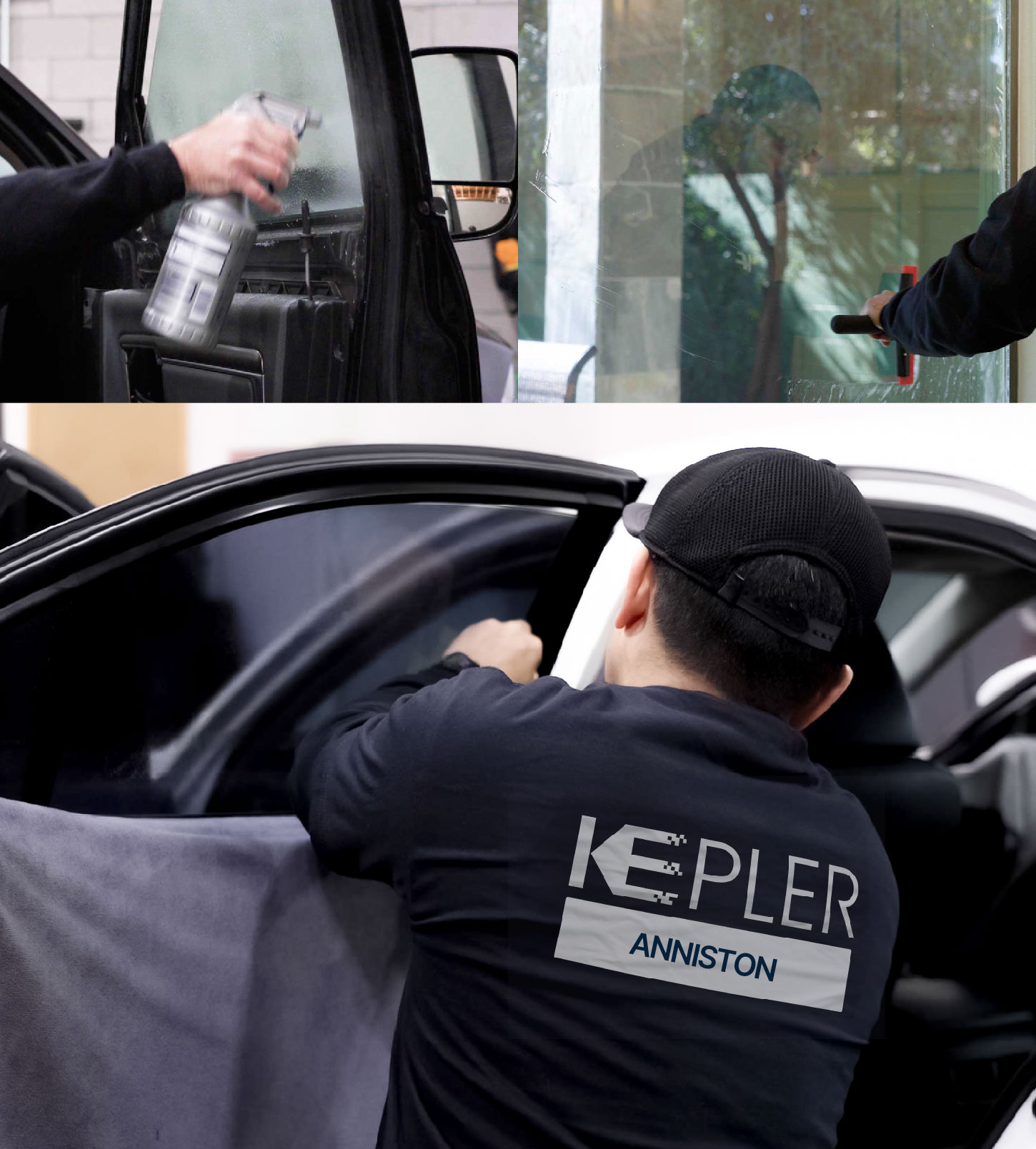 Automotive Window Tinting Expert Applying Film in Anniston, Alabama