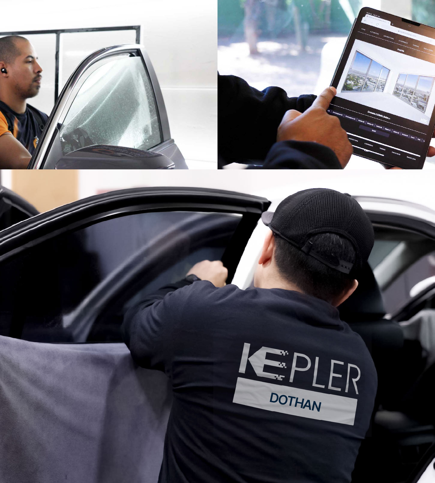 Automotive Window Tinting Expert Applying Film in Dothan, Alabama