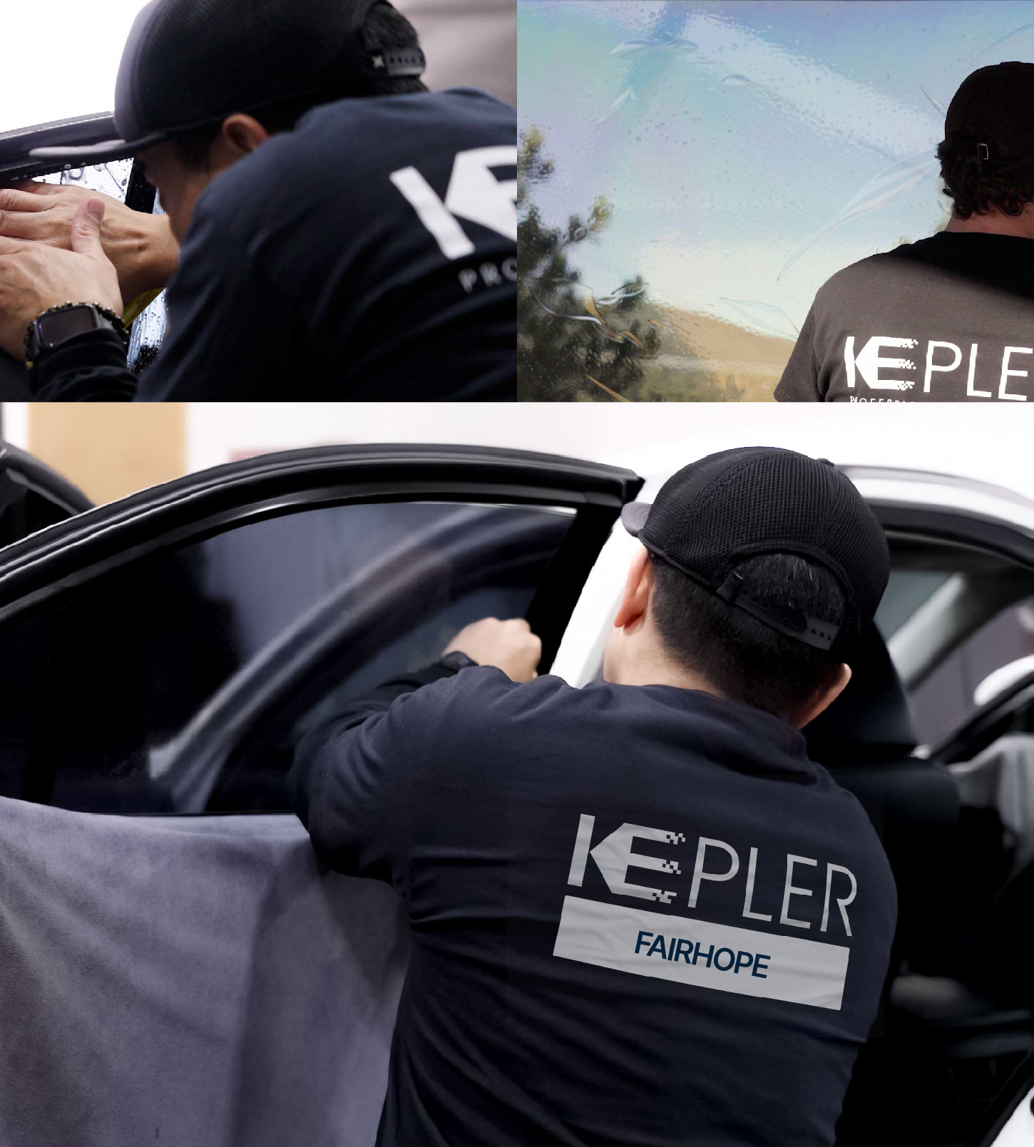 Automotive Window Tinting Expert Applying Film in Fairhope, Alabama