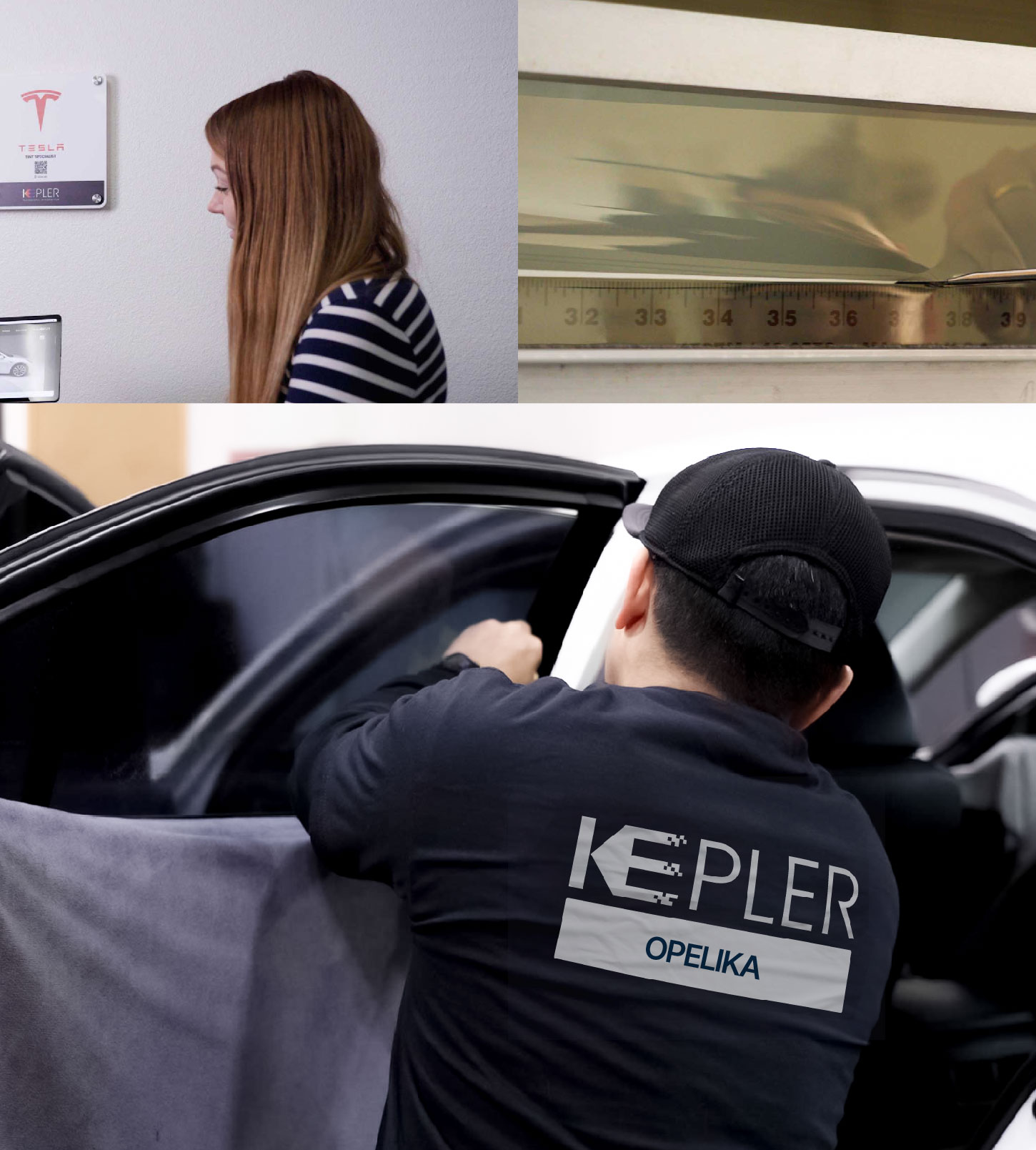 Automotive Window Tinting Expert Applying Film in Opelika, Alabama