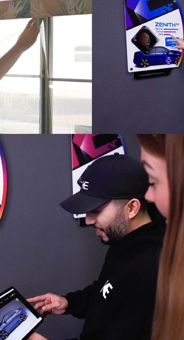 Kepler Dealer Showing Window Film Options to Customer in Oxnard, California