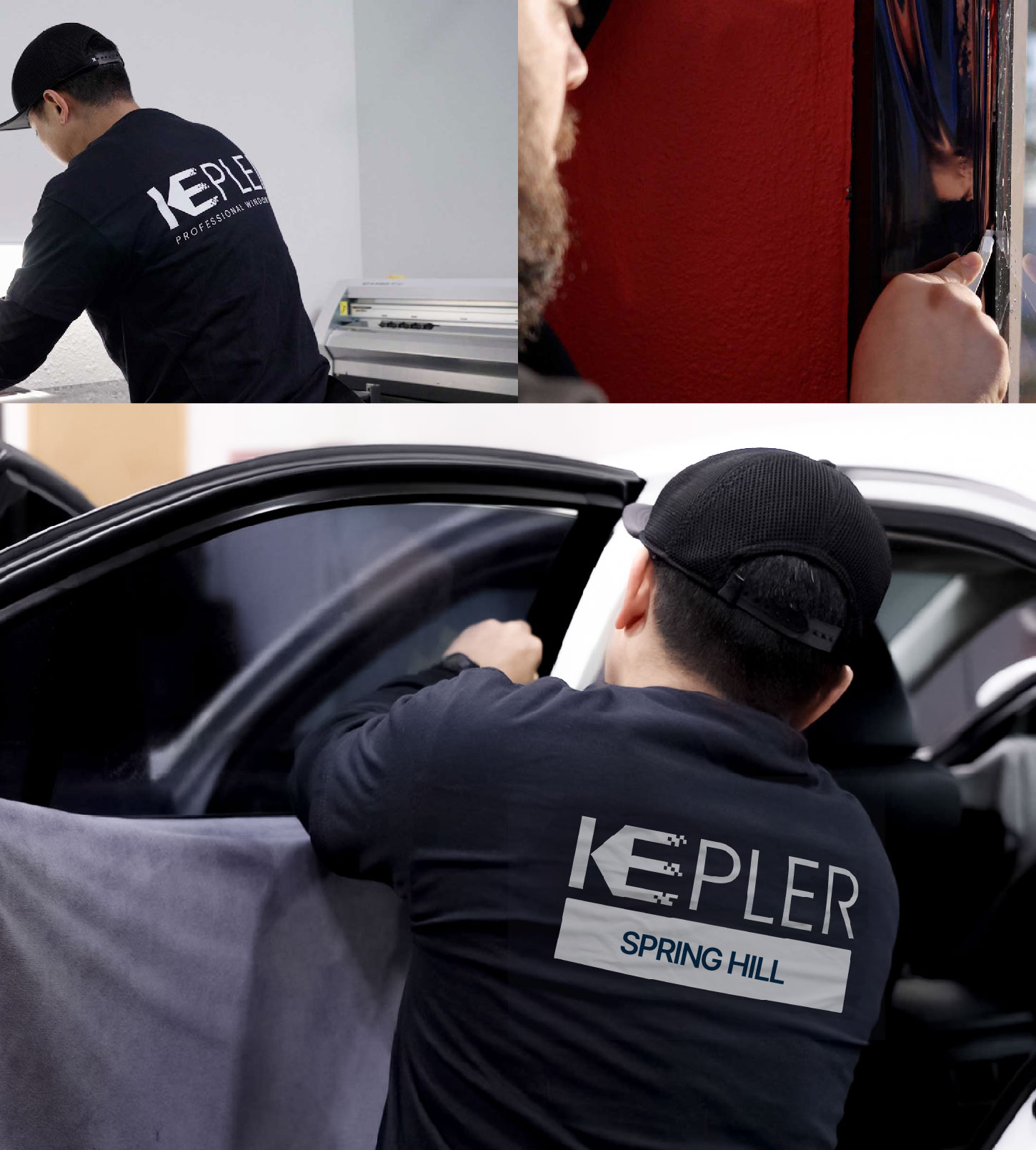 Automotive Window Tinting Expert Applying Film in Spring Hill, Tennessee