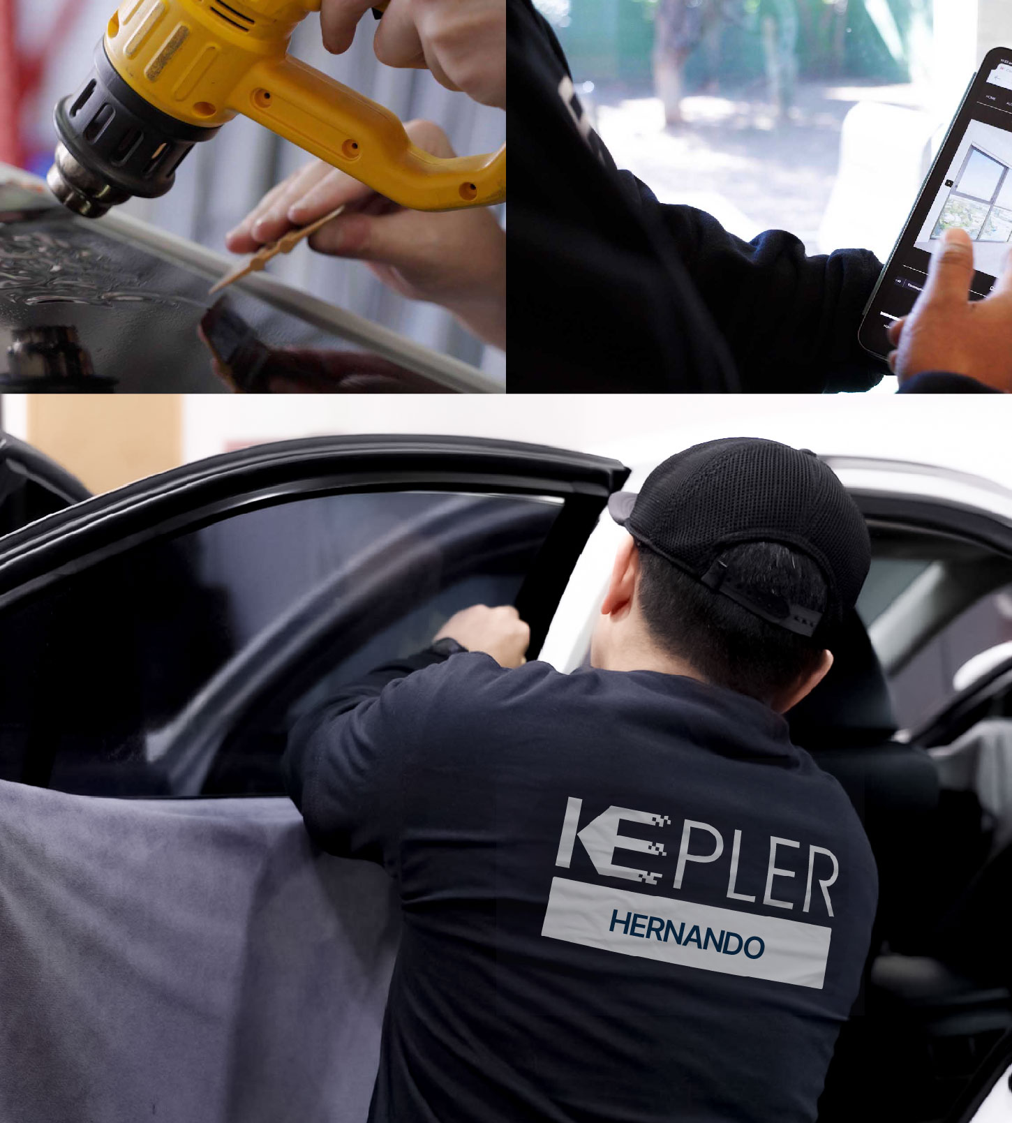 Automotive Window Tinting Expert Applying Film in Hernando, Mississippi