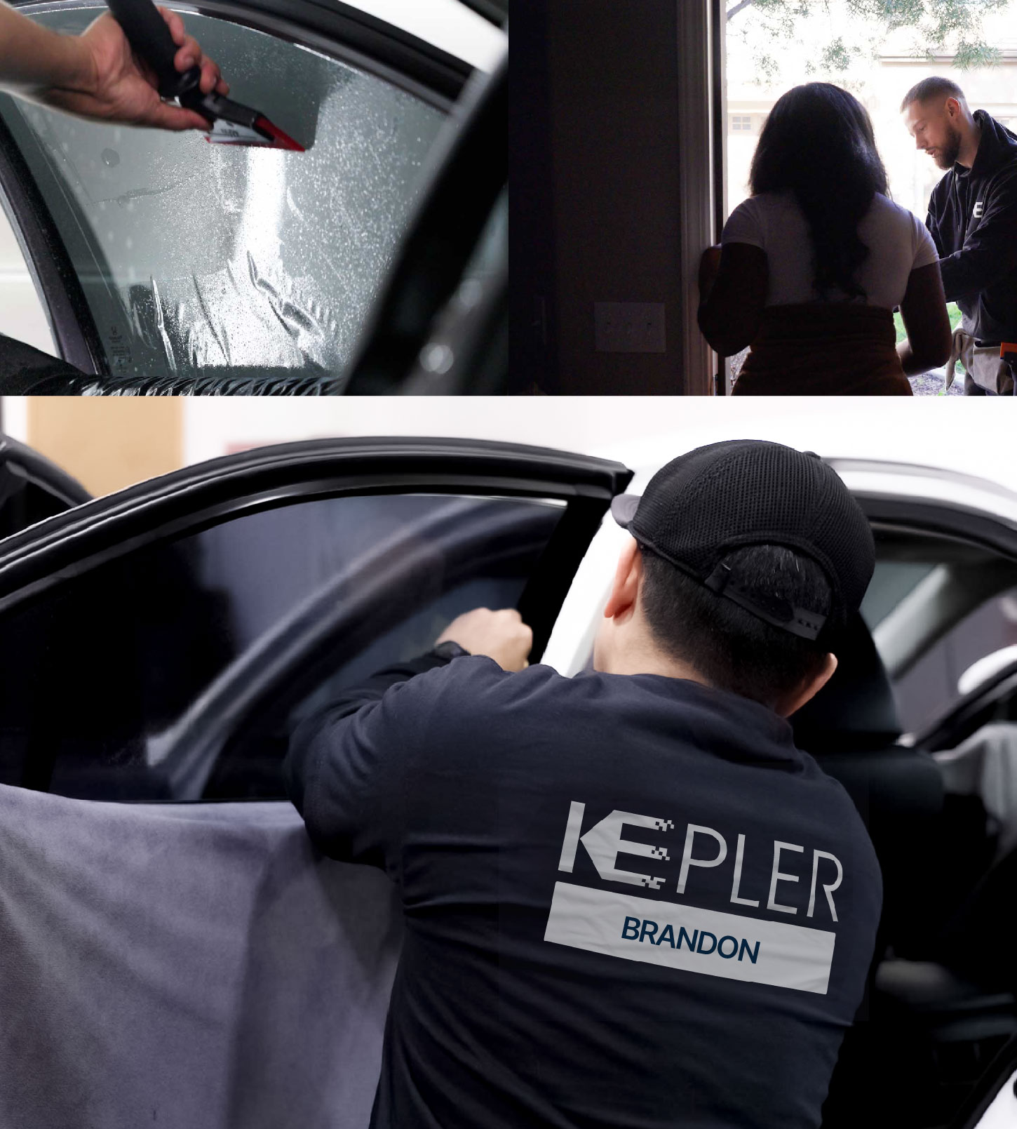 Automotive Window Tinting Expert Applying Film in Brandon, Mississippi