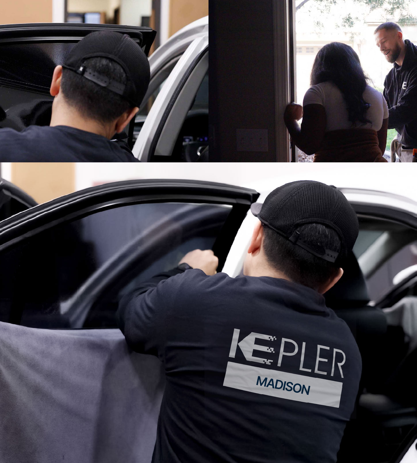 Automotive Window Tinting Expert Applying Film in Madison, Mississippi