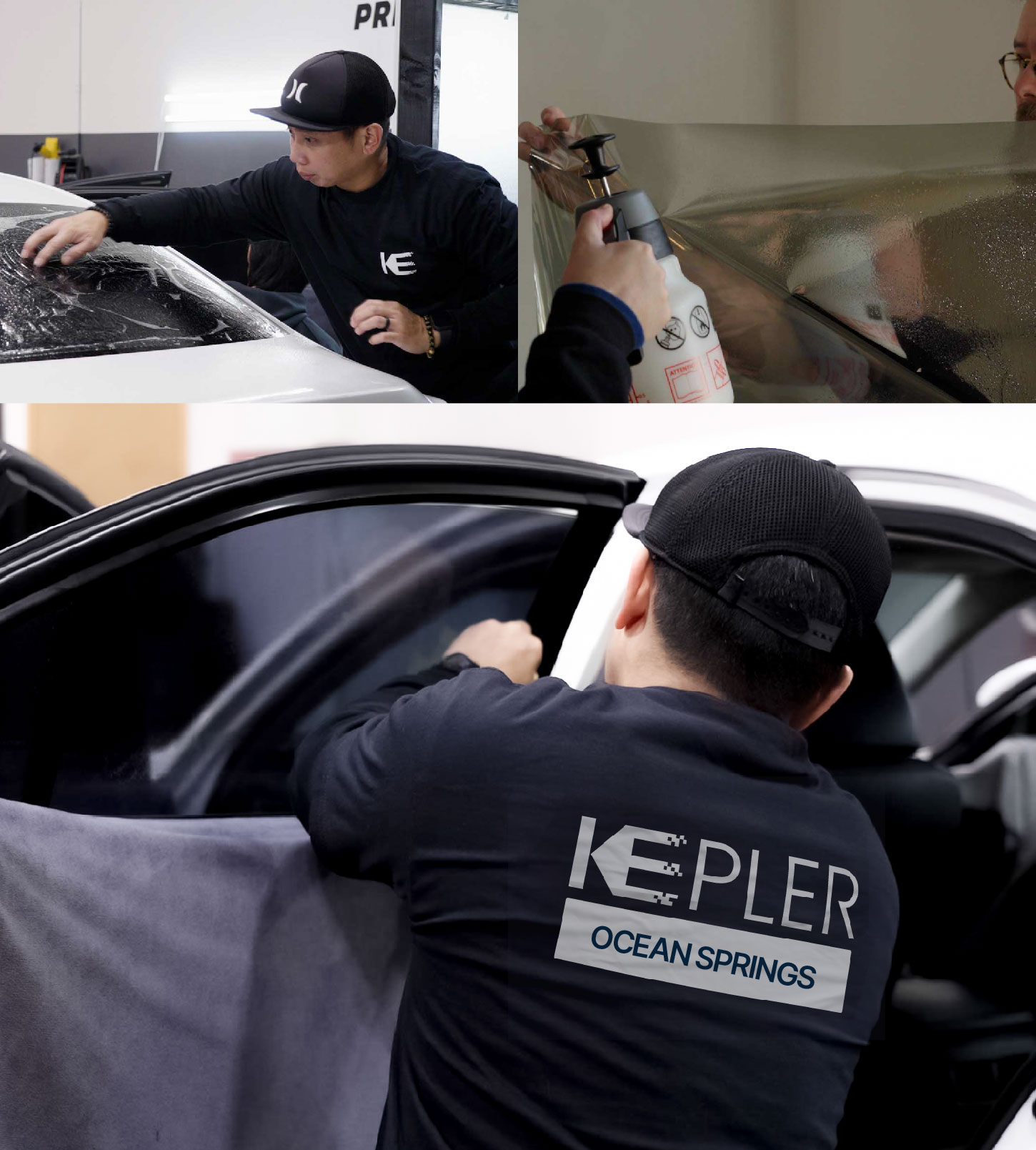 Automotive Window Tinting Expert Applying Film in Ocean Springs, Mississippi