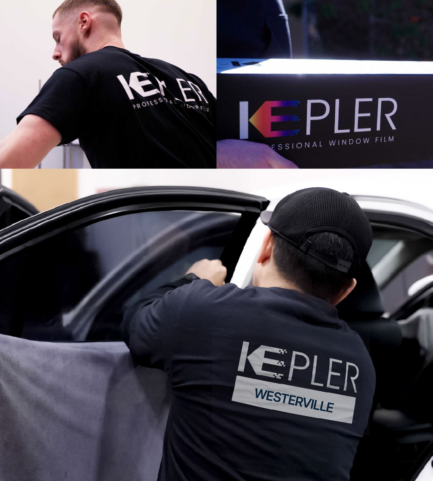 Automotive Window Tinting Expert Applying Film in Westerville, Ohio