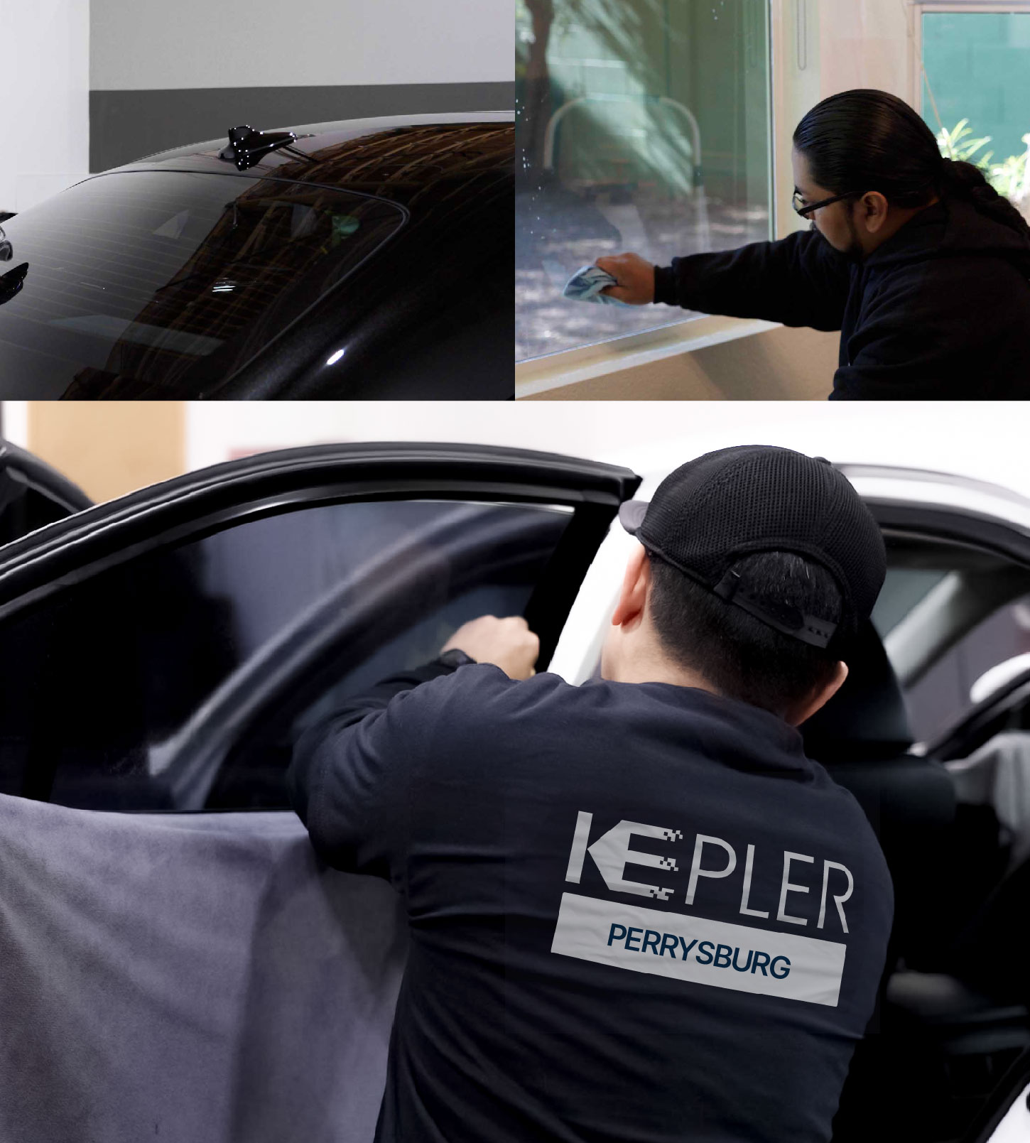 Automotive Window Tinting Expert Applying Film in Perrysburg, Ohio