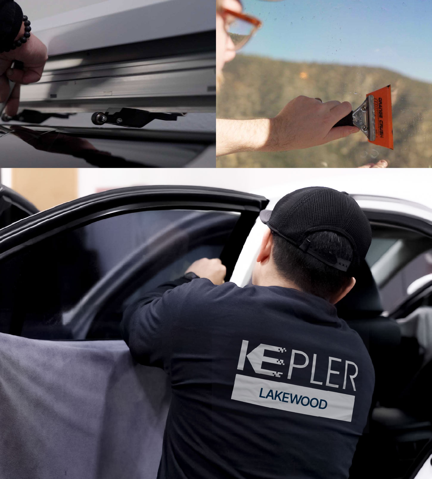 Automotive Window Tinting Expert Applying Film in Lakewood, Ohio