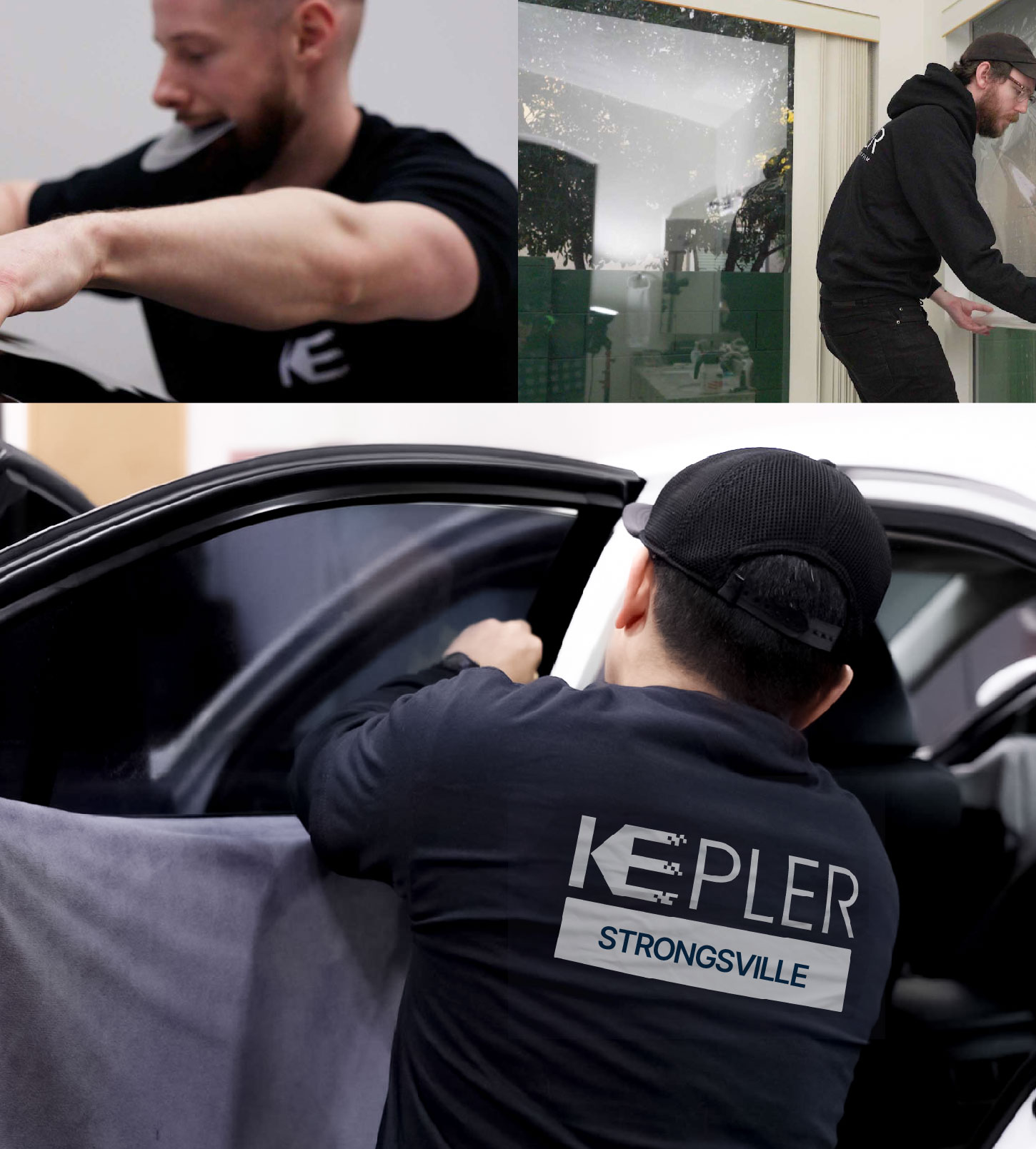Automotive Window Tinting Expert Applying Film in Strongsville, Ohio