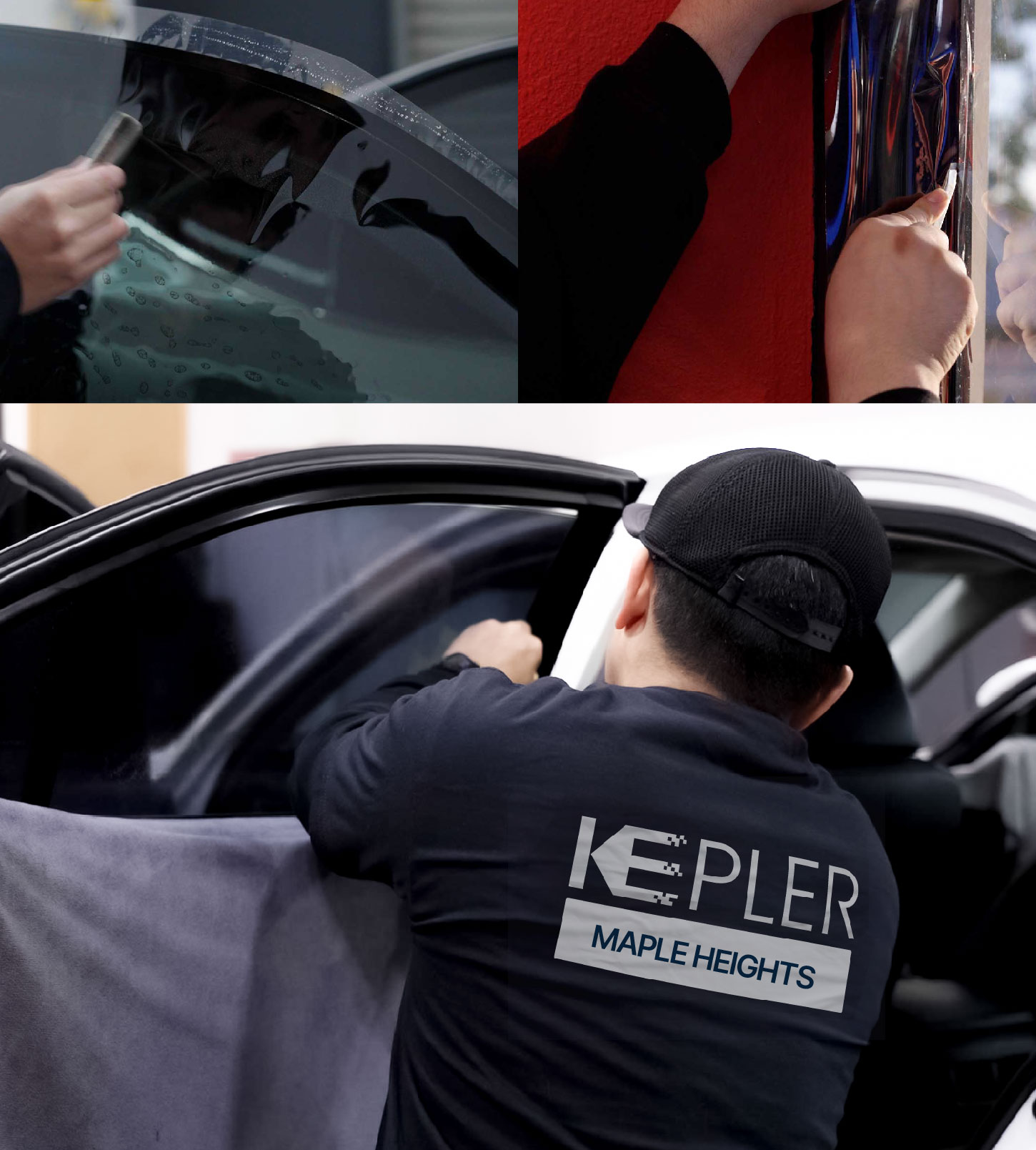 Automotive Window Tinting Expert Applying Film in Maple Heights, Ohio