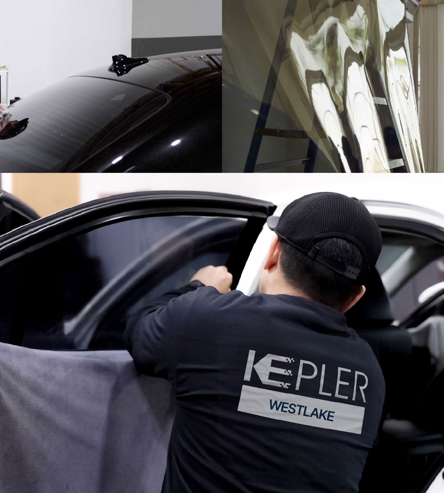 Automotive Window Tinting Expert Applying Film in Westlake, Ohio