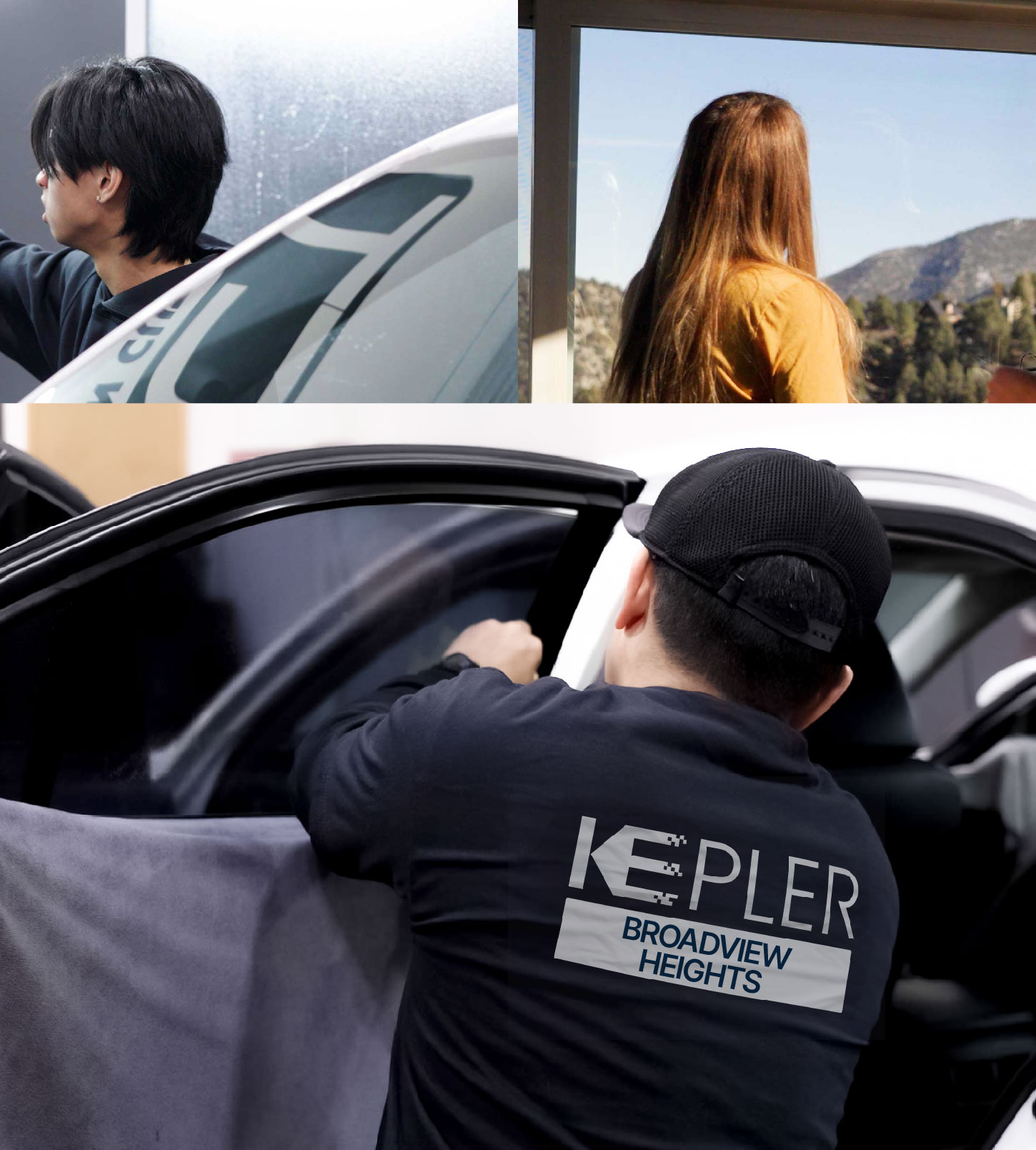 Automotive Window Tinting Expert Applying Film in Broadview Heights, Ohio