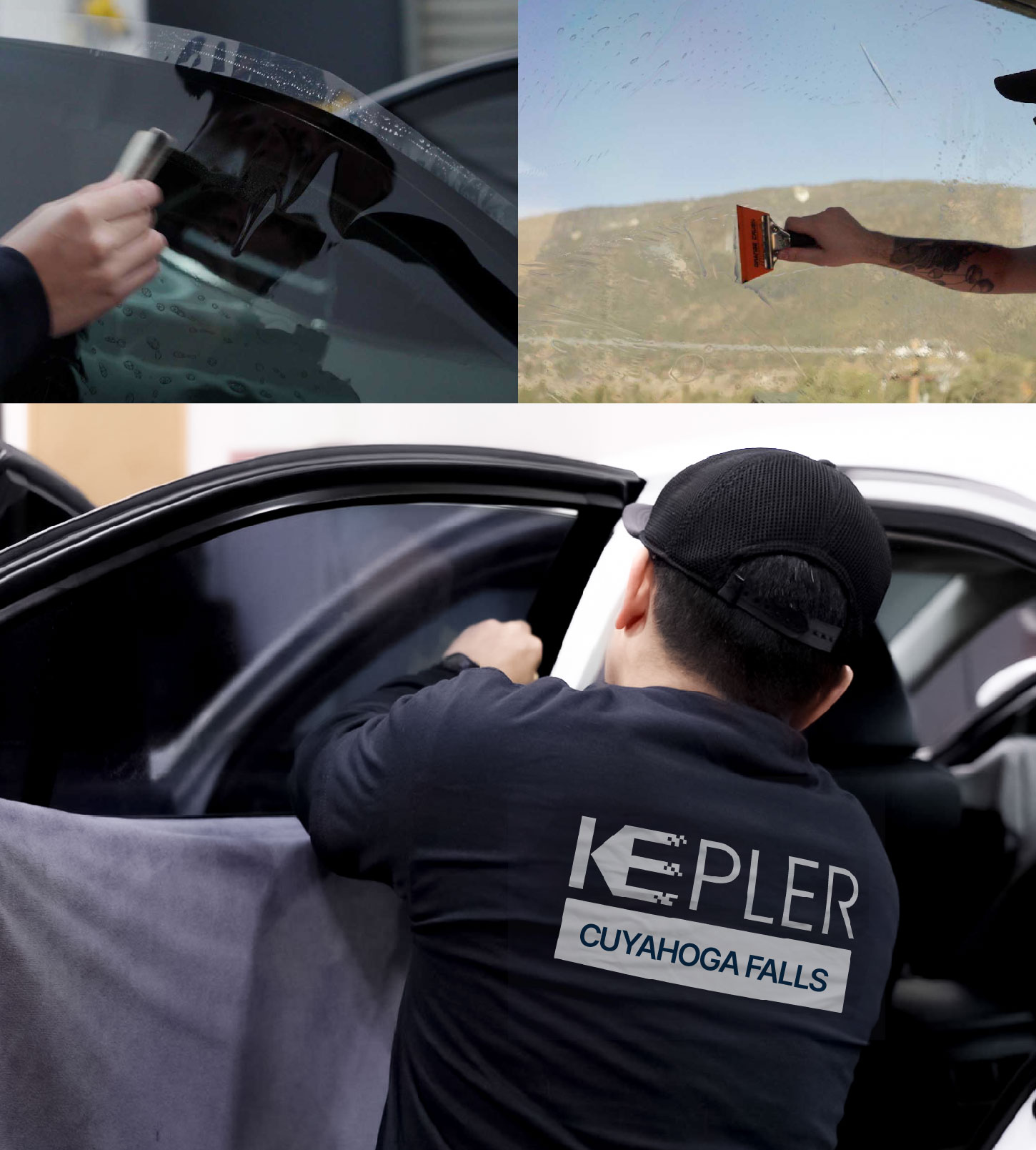 Automotive Window Tinting Expert Applying Film in Cuyahoga Falls, Ohio