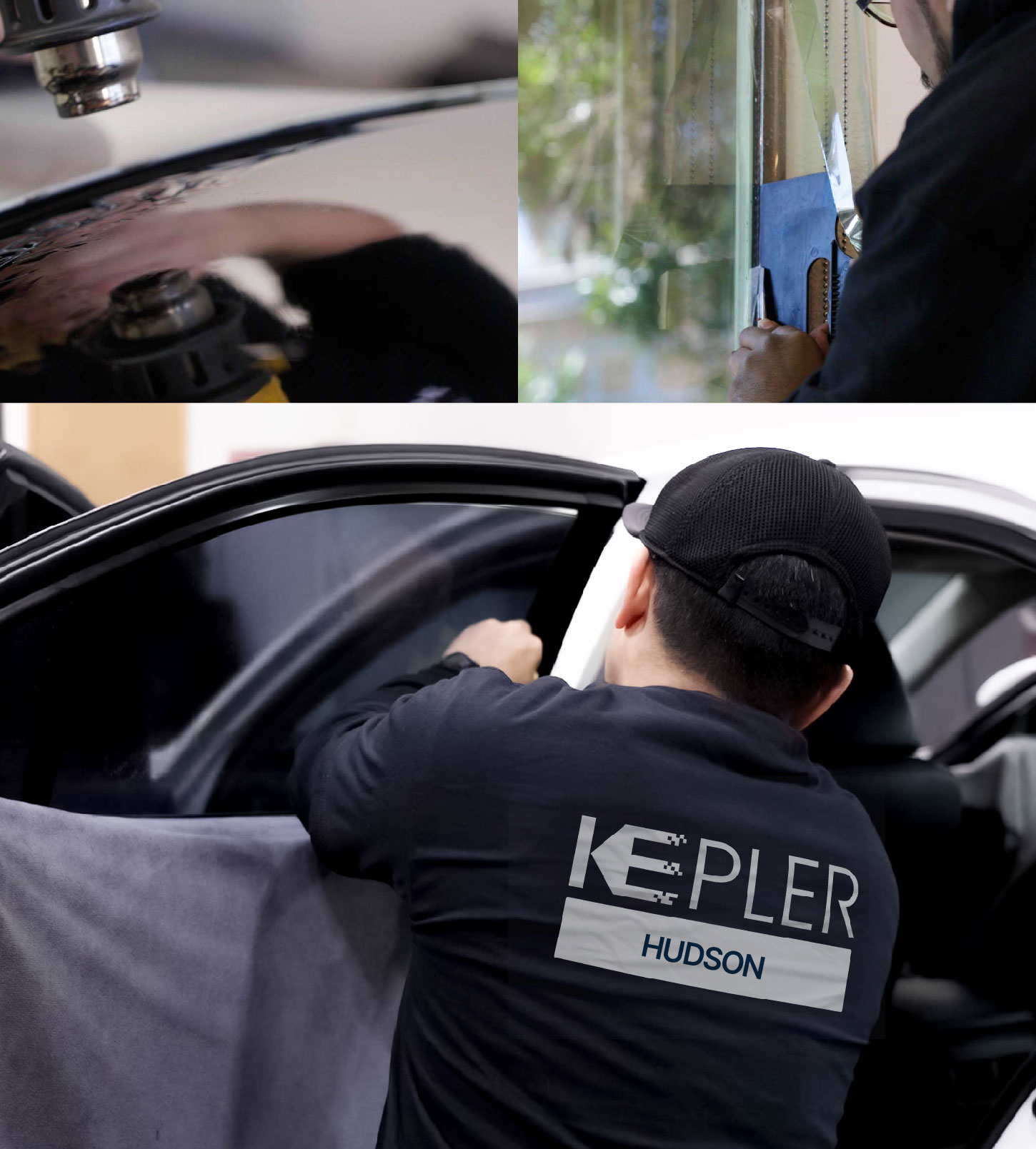 Automotive Window Tinting Expert Applying Film in Hudson, Ohio