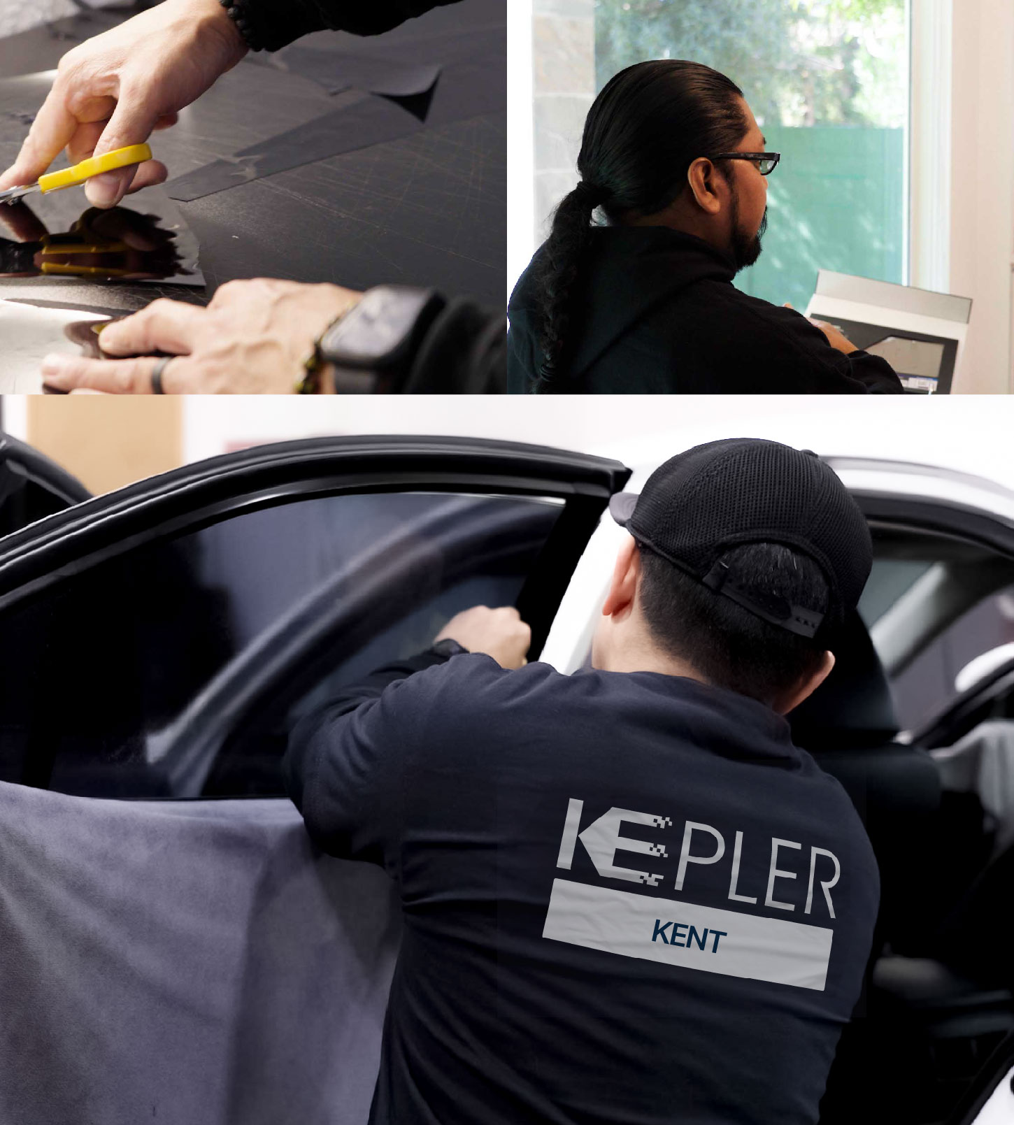 Automotive Window Tinting Expert Applying Film in Kent, Ohio