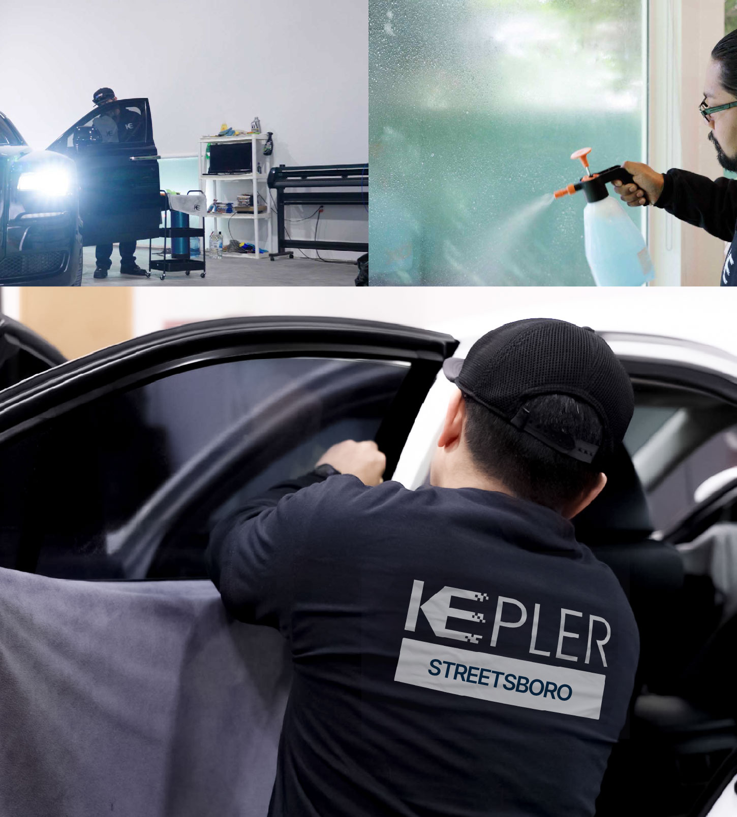 Automotive Window Tinting Expert Applying Film in Streetsboro, Ohio