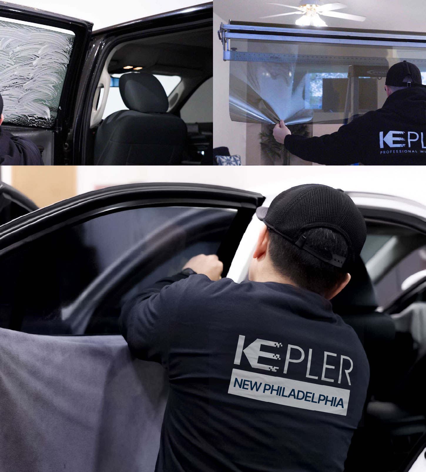 Automotive Window Tinting Expert Applying Film in New Philadelphia, Ohio