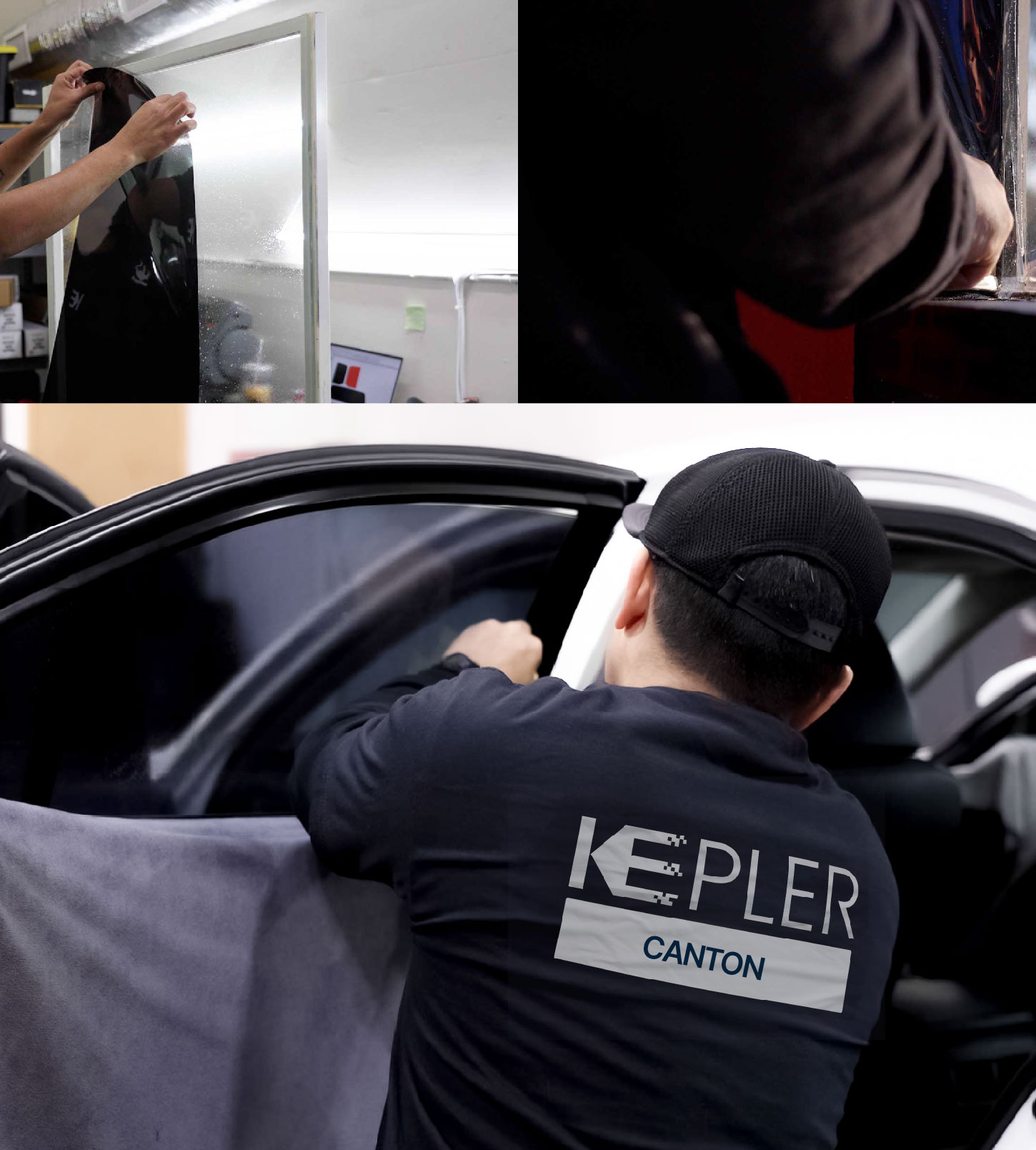Automotive Window Tinting Expert Applying Film in Canton, Ohio
