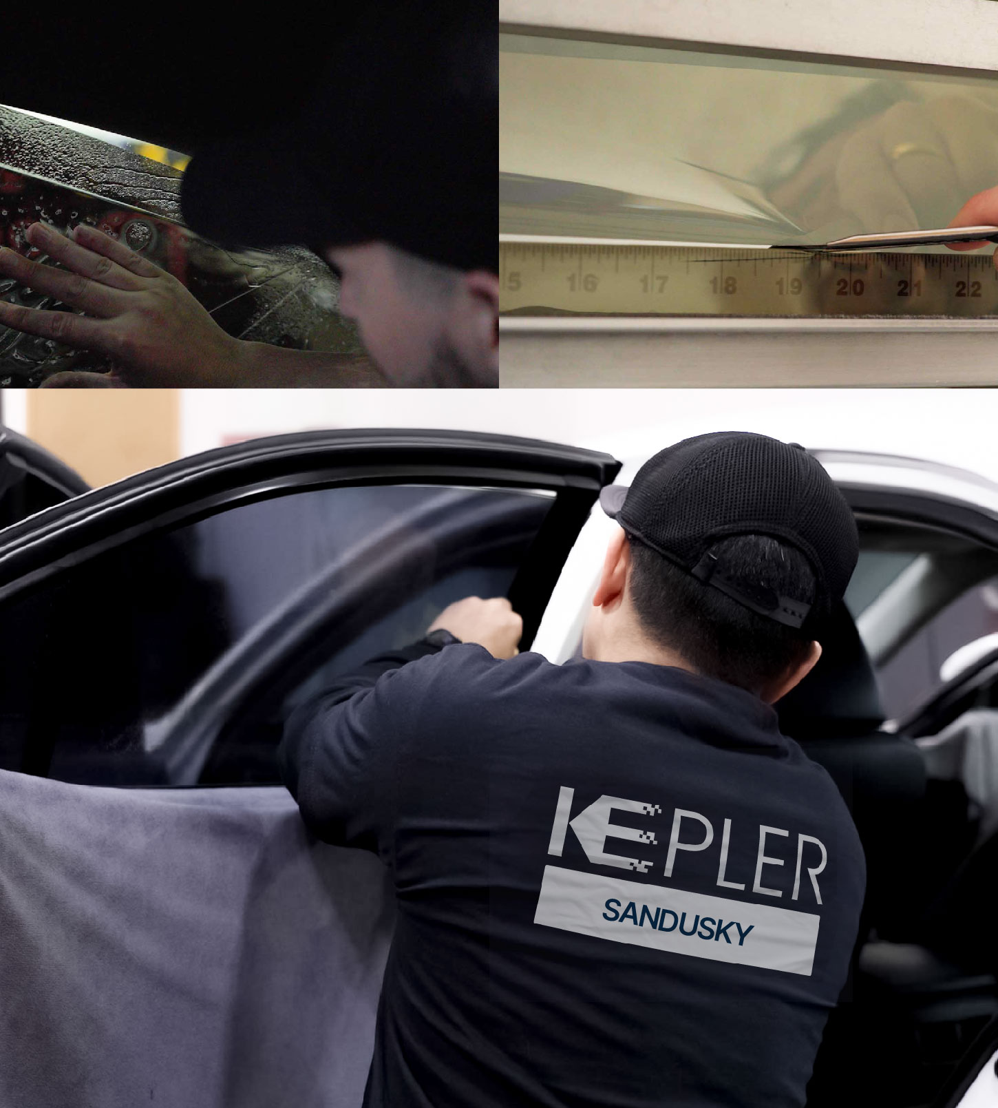 Automotive Window Tinting Expert Applying Film in Sandusky, Ohio