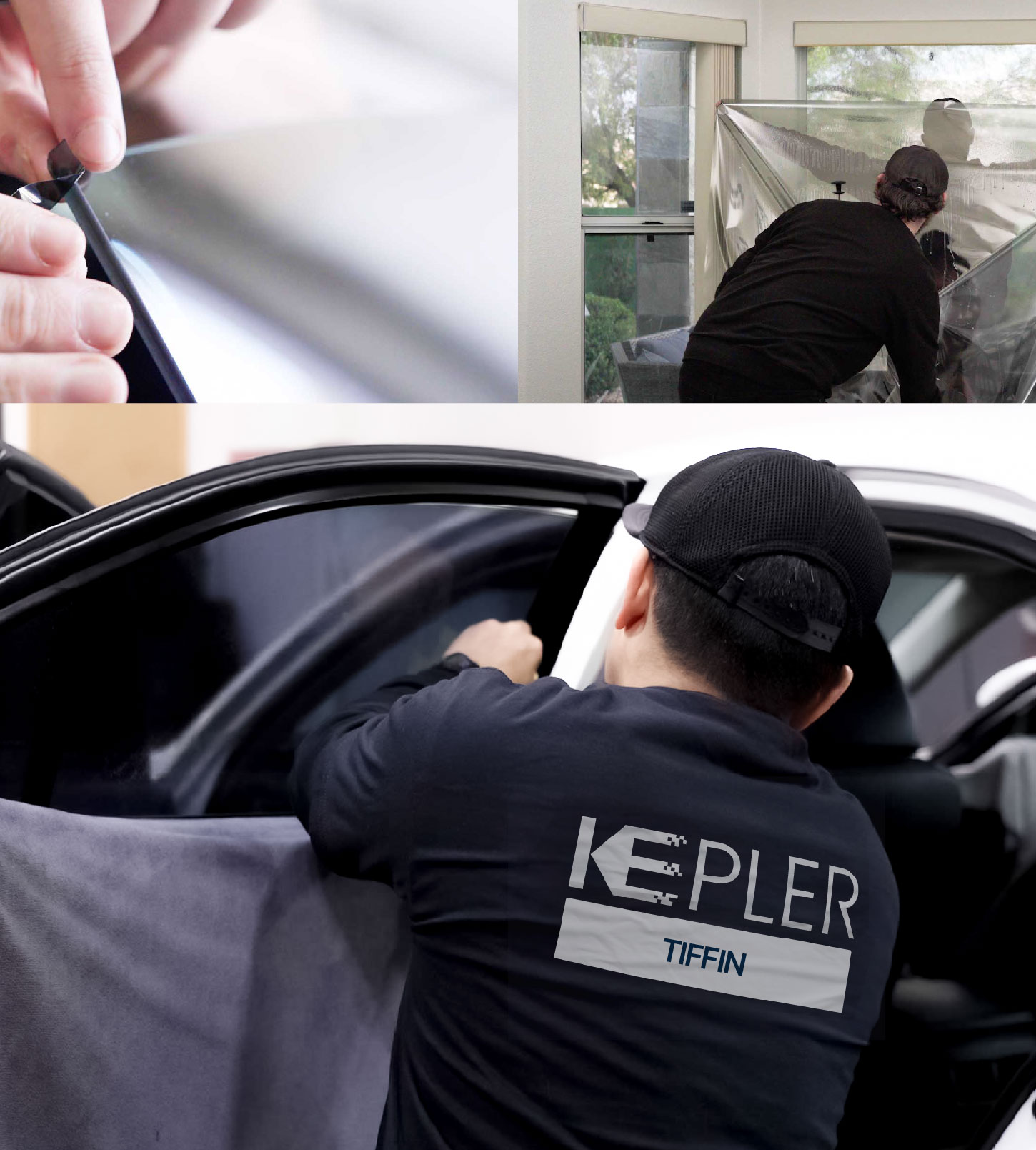 Automotive Window Tinting Expert Applying Film in Tiffin, Ohio