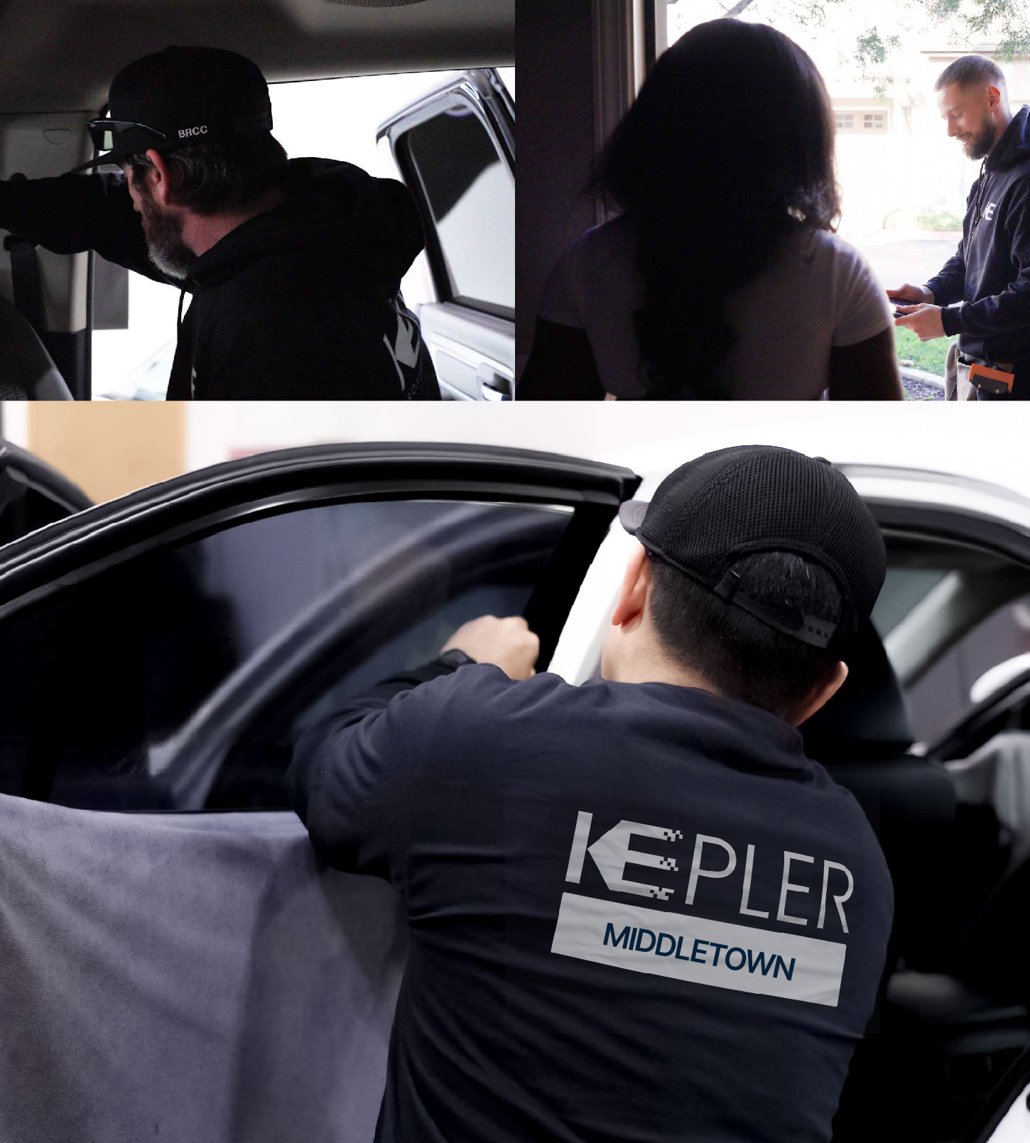 Automotive Window Tinting Expert Applying Film in Middletown, Ohio