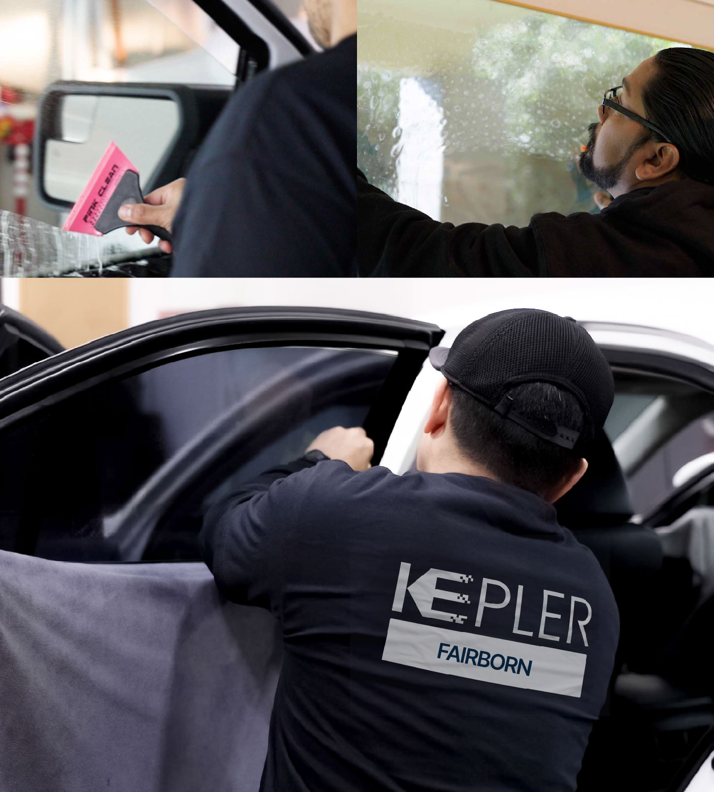 Automotive Window Tinting Expert Applying Film in Fairborn, Ohio