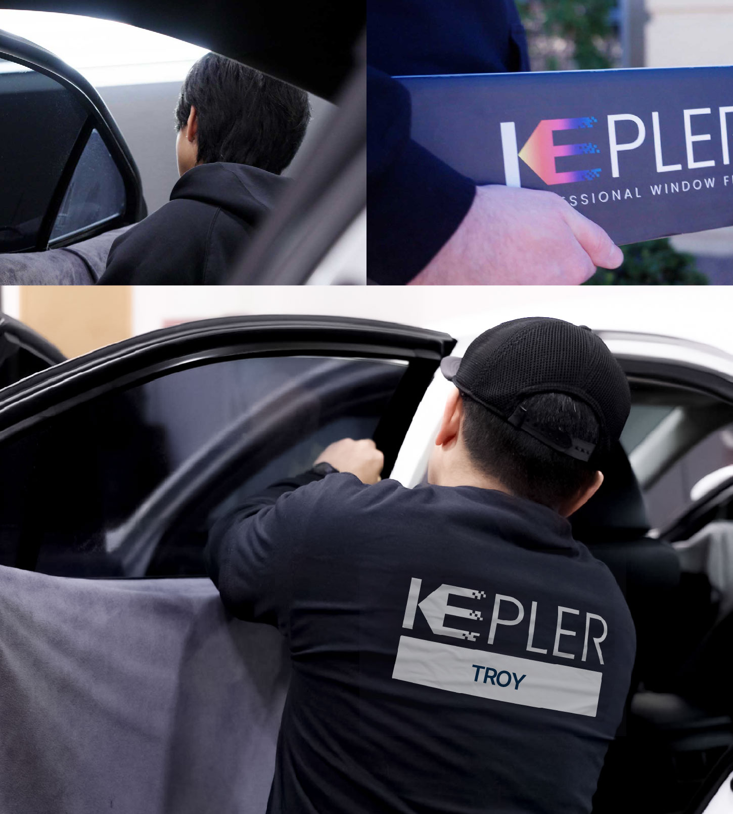 Automotive Window Tinting Expert Applying Film in Troy, Ohio