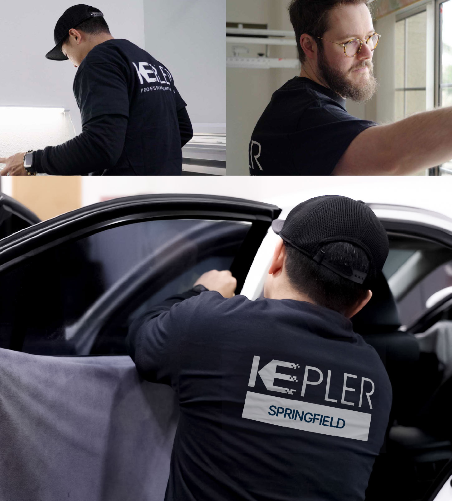 Automotive Window Tinting Expert Applying Film in Springfield, Ohio