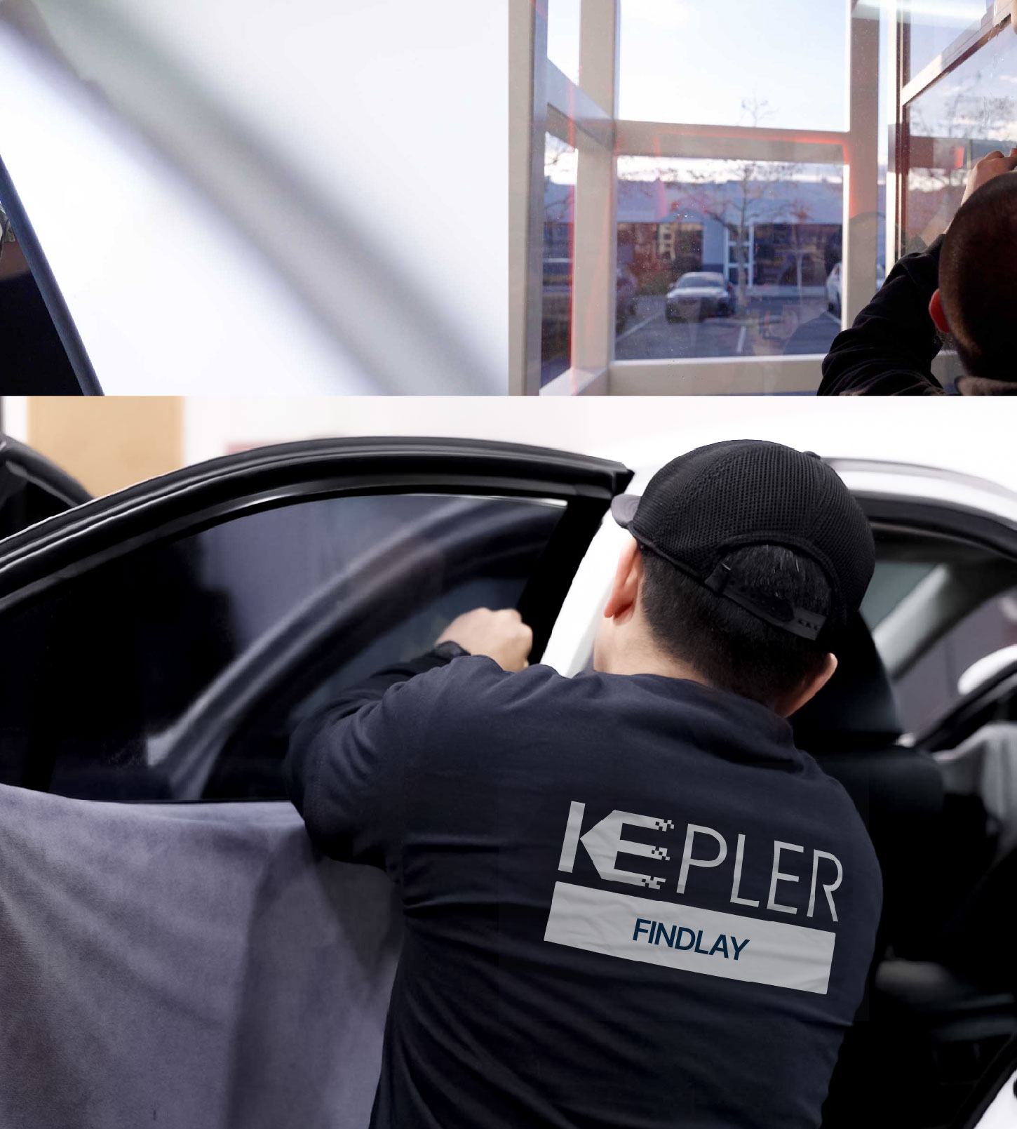 Automotive Window Tinting Expert Applying Film in Findlay, Ohio
