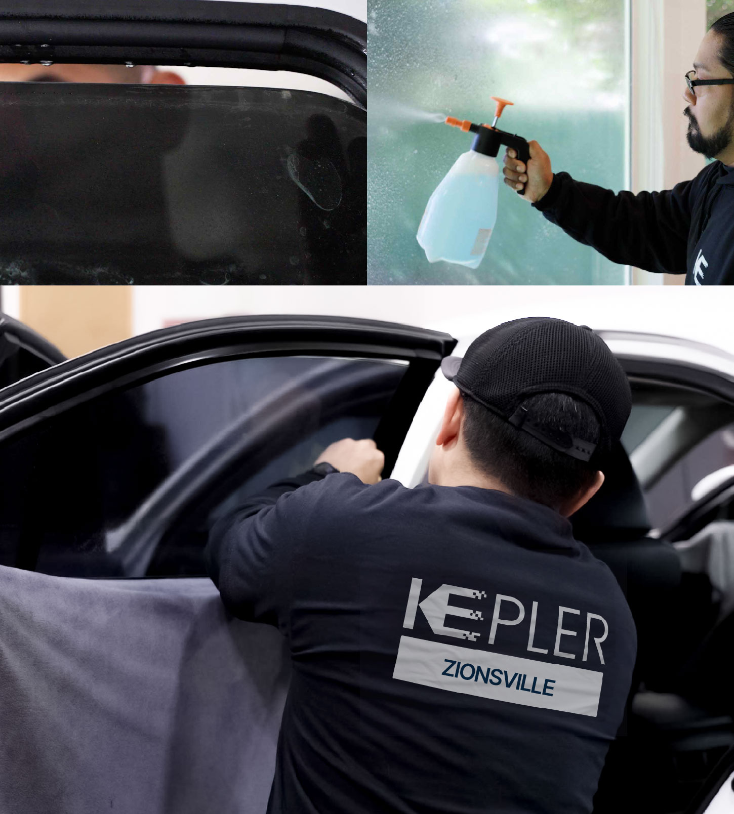 Automotive Window Tinting Expert Applying Film in Zionsville, Indiana