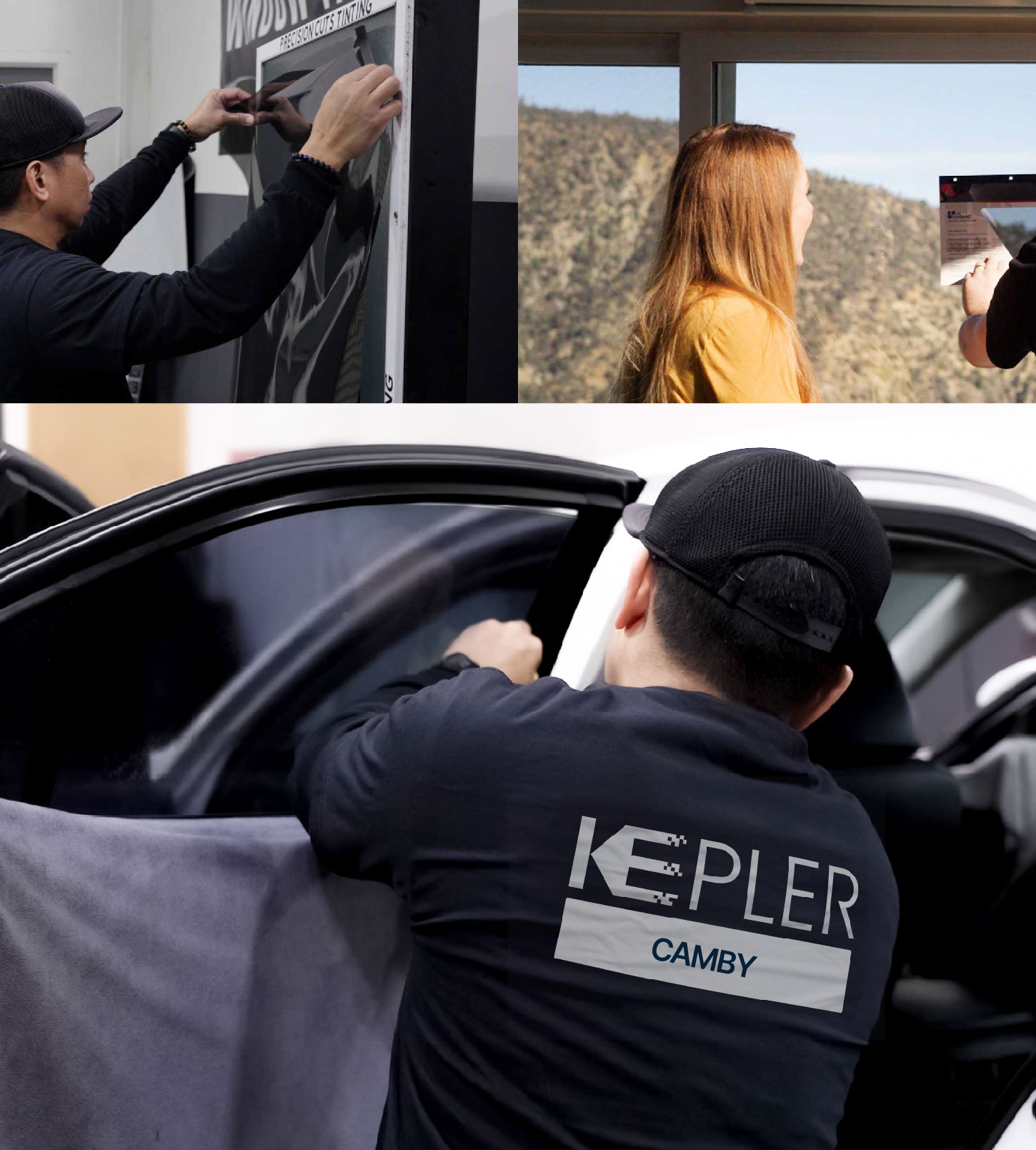 Automotive Window Tinting Expert Applying Film in Camby, Indiana