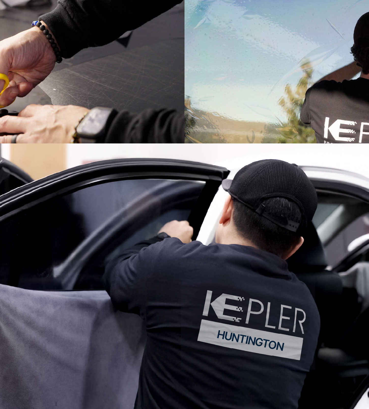 Automotive Window Tinting Expert Applying Film in Huntington, Indiana