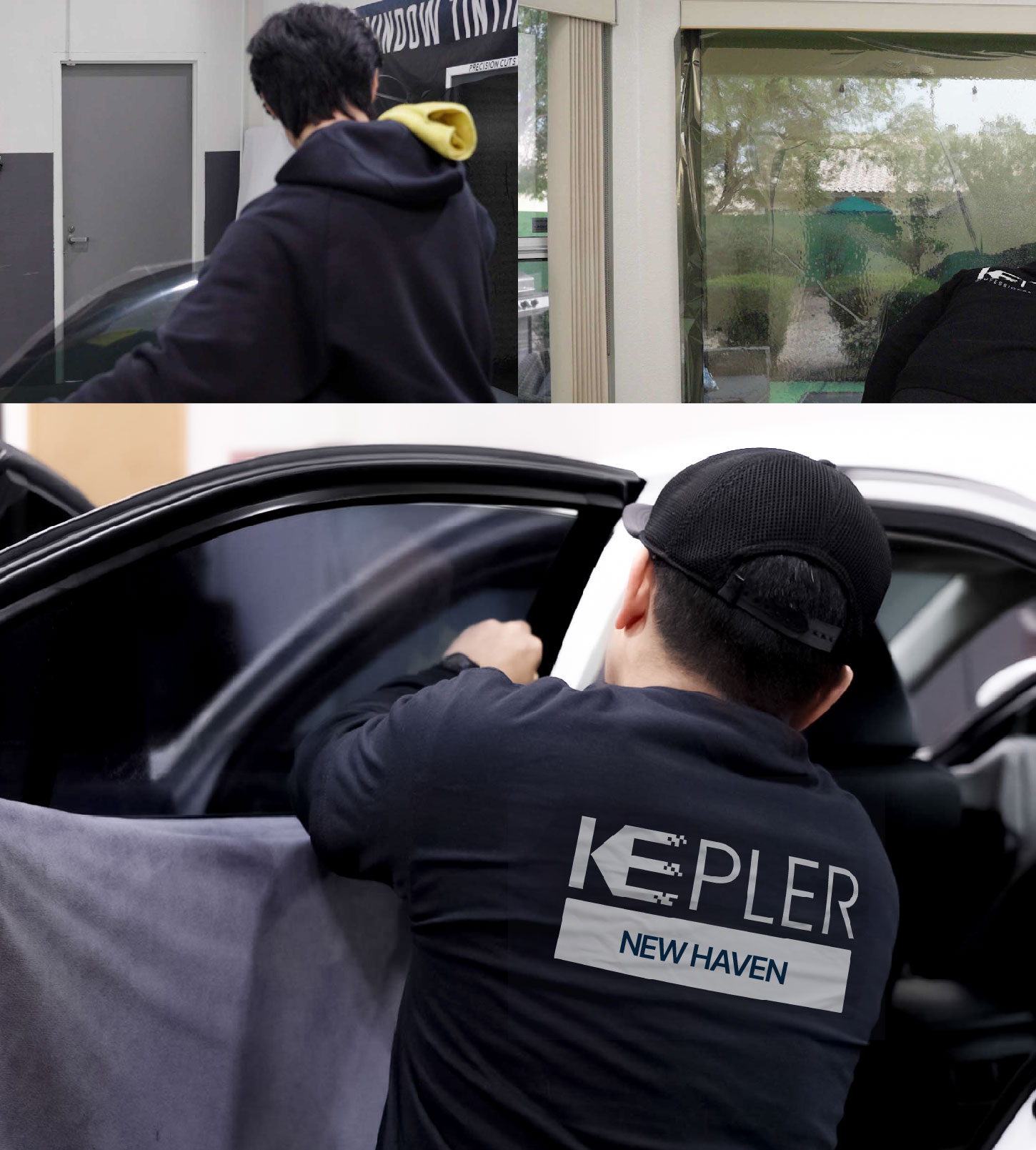 Automotive Window Tinting Expert Applying Film in New Haven, Indiana
