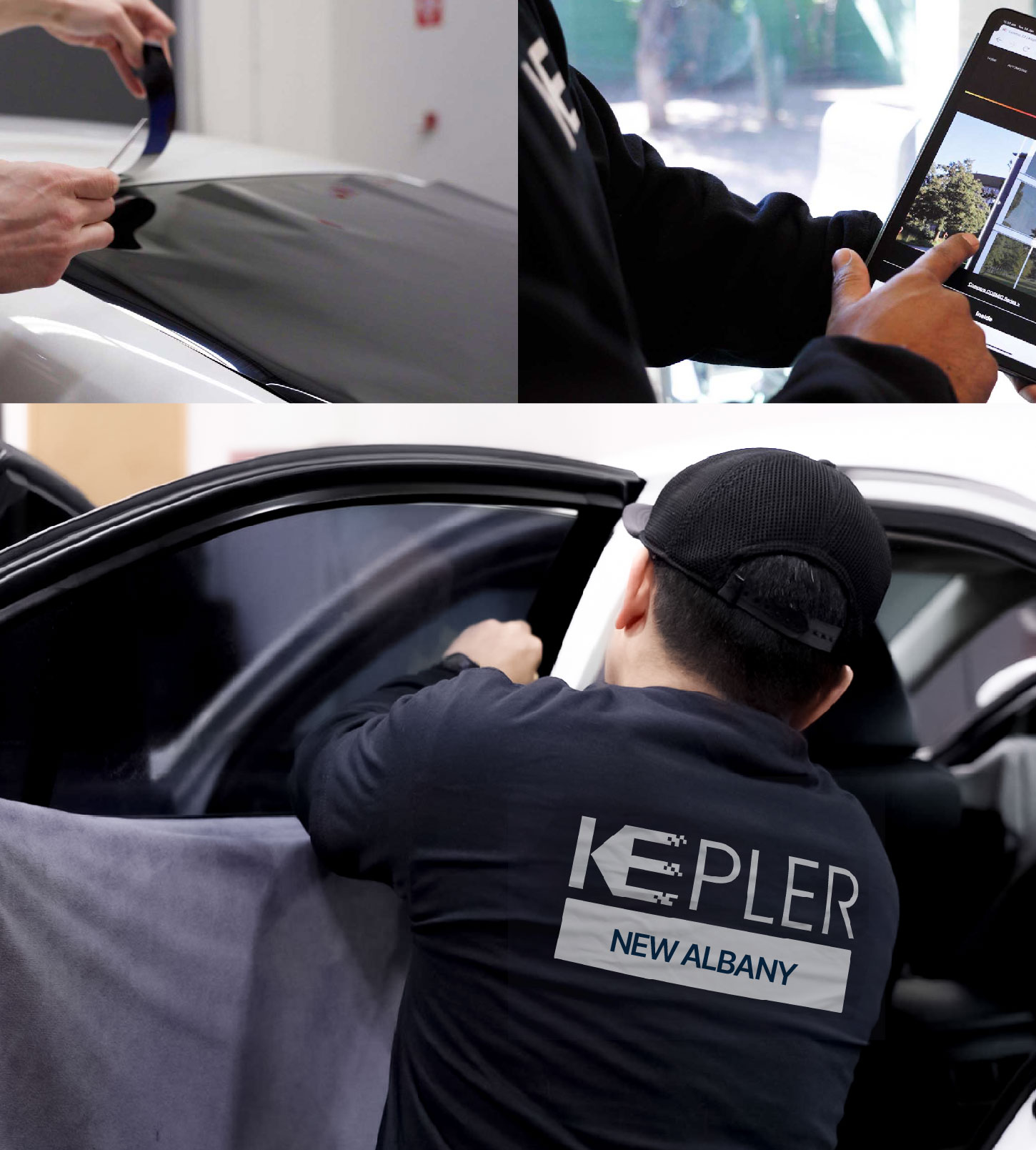 Automotive Window Tinting Expert Applying Film in New Albany, Indiana