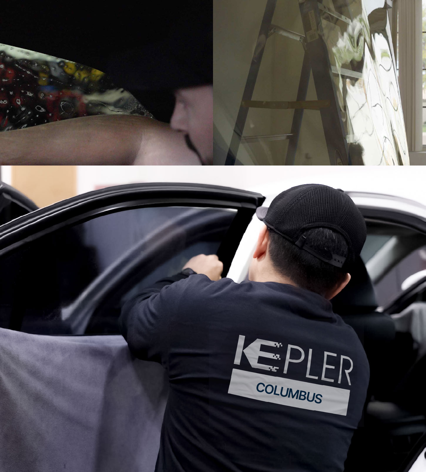 Automotive Window Tinting Expert Applying Film in Columbus, Indiana