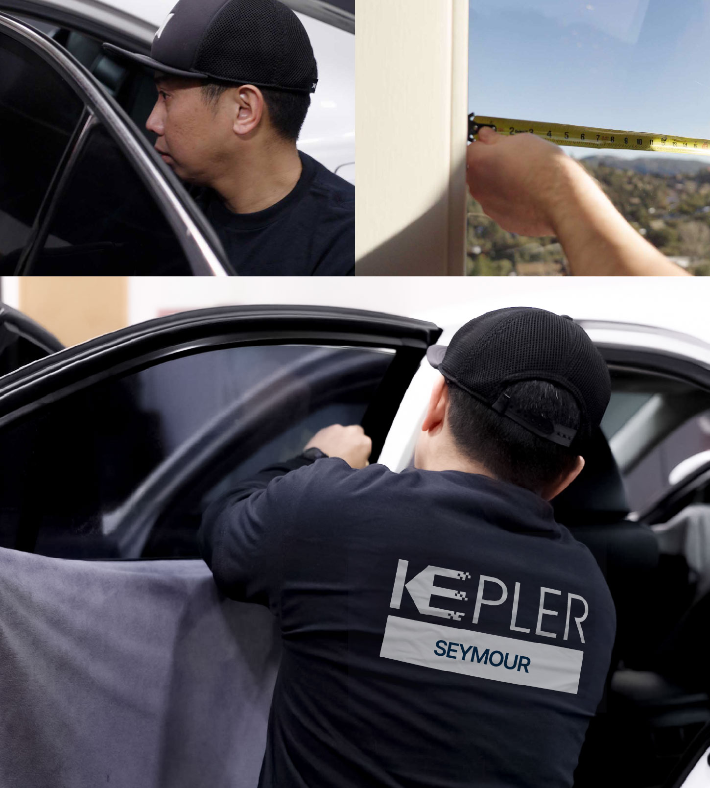 Automotive Window Tinting Expert Applying Film in Seymour, Indiana