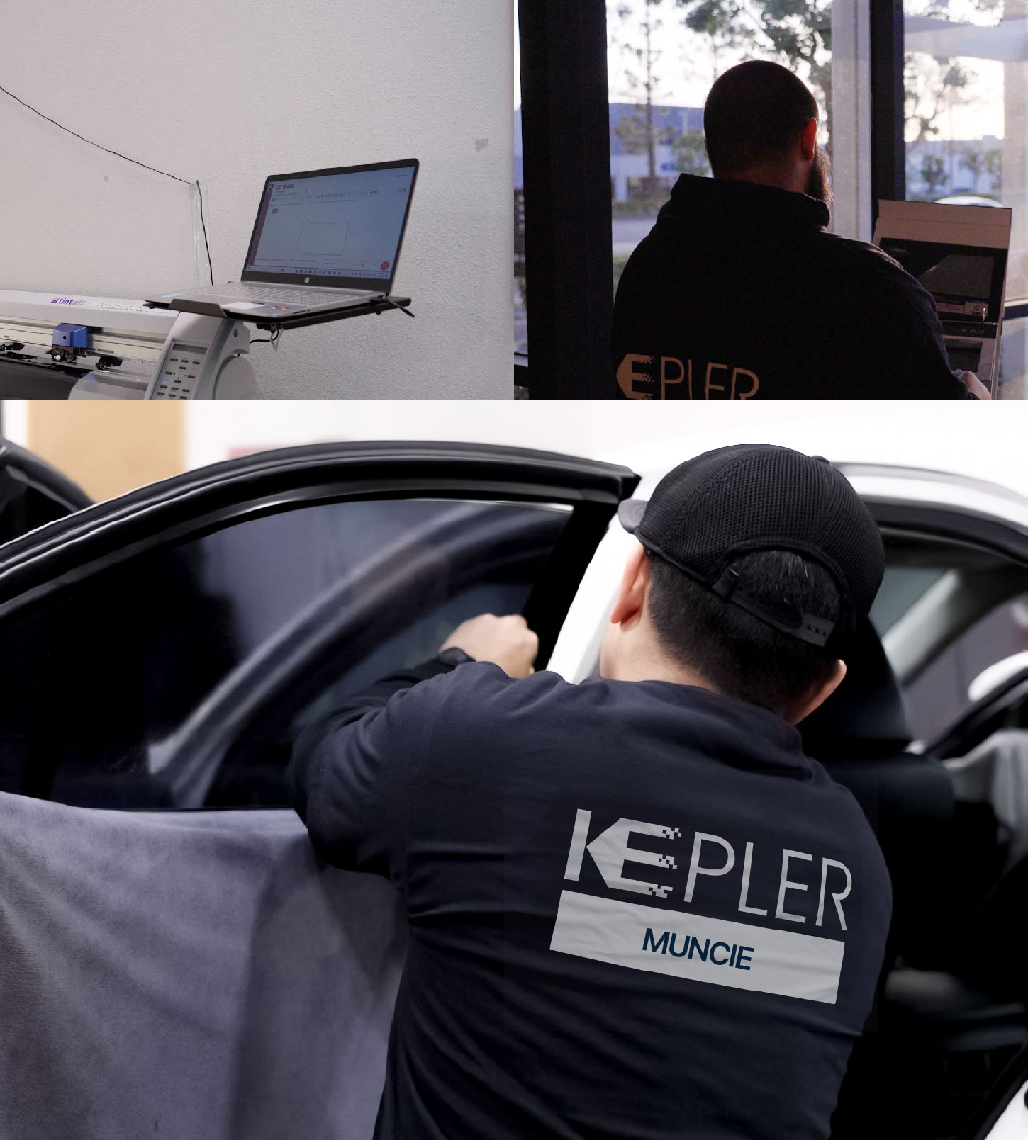 Automotive Window Tinting Expert Applying Film in Muncie, Indiana