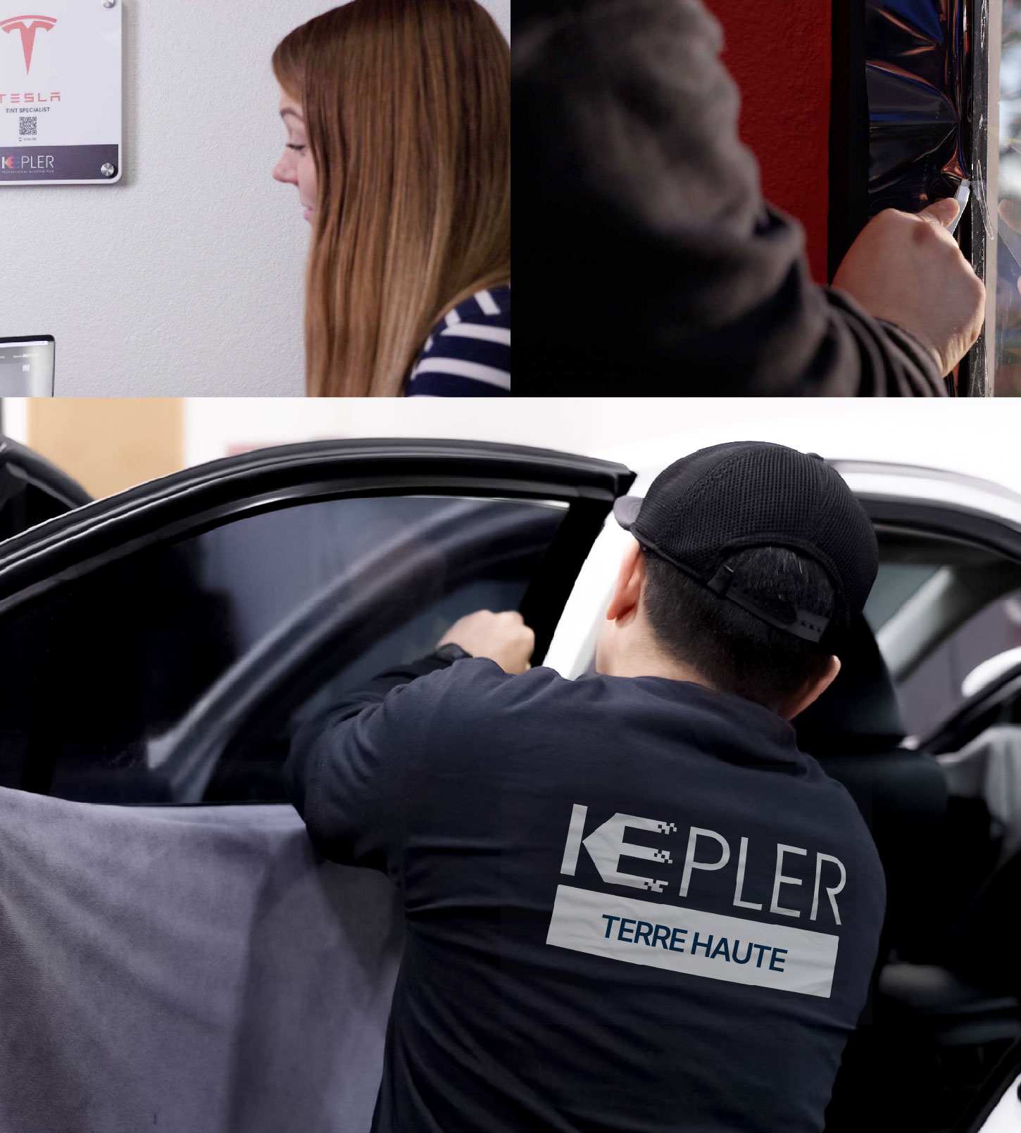 Automotive Window Tinting Expert Applying Film in Terre Haute, Indiana