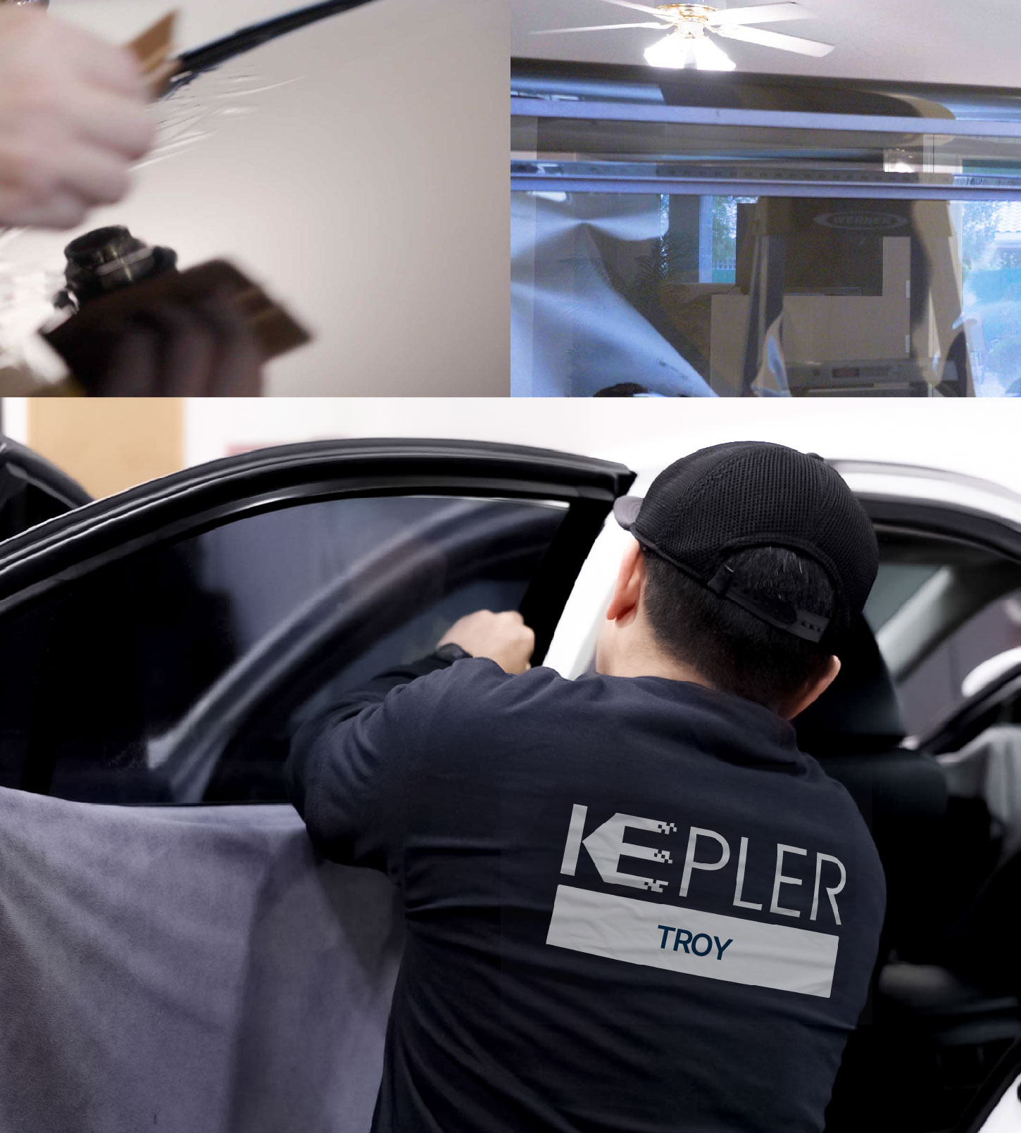 Automotive Window Tinting Expert Applying Film in Troy, Michigan